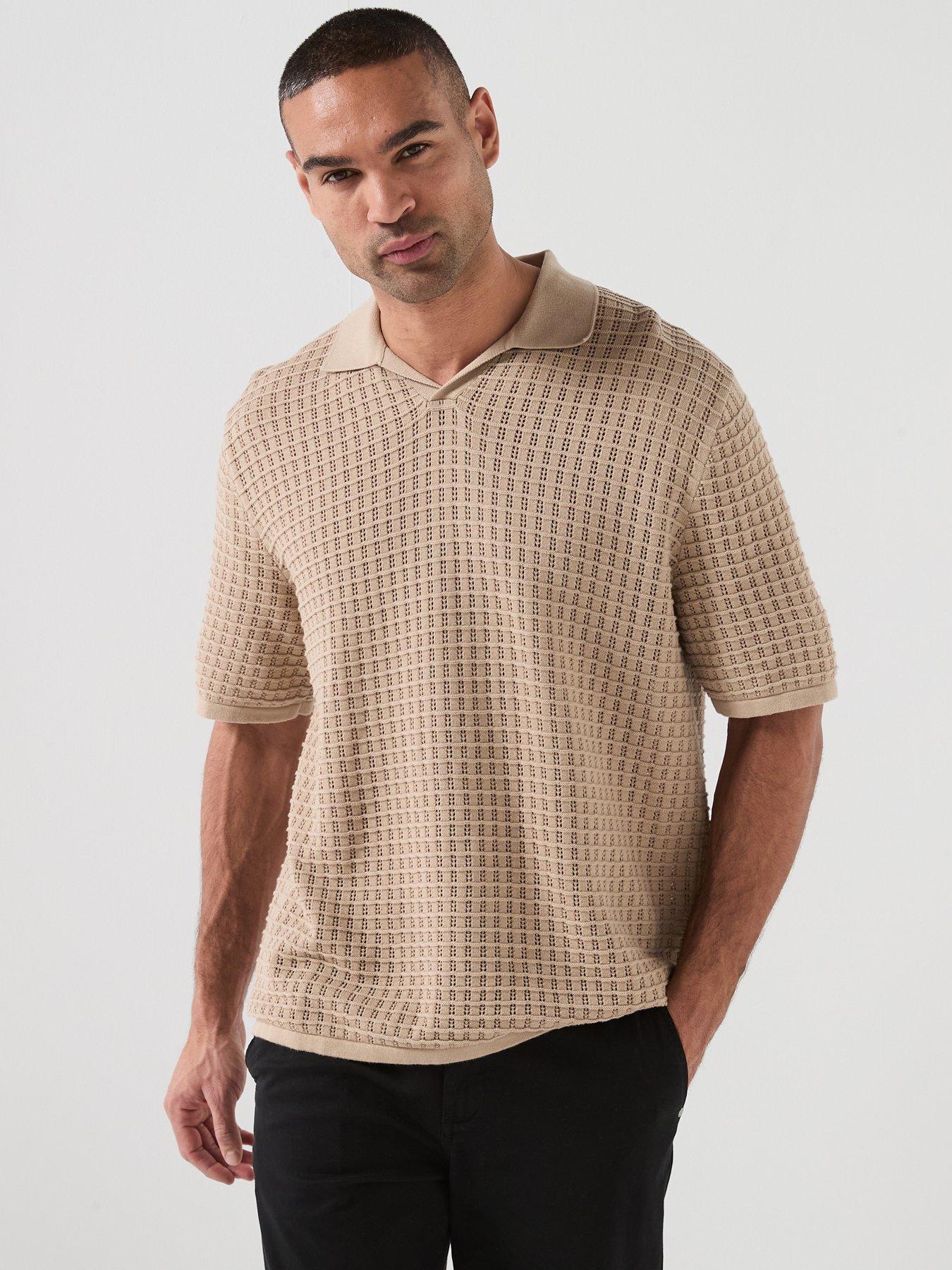 Image 1 of 5 of Jack & Jones Nantucket Knit Split Neck Polo Shirt - Light Brown