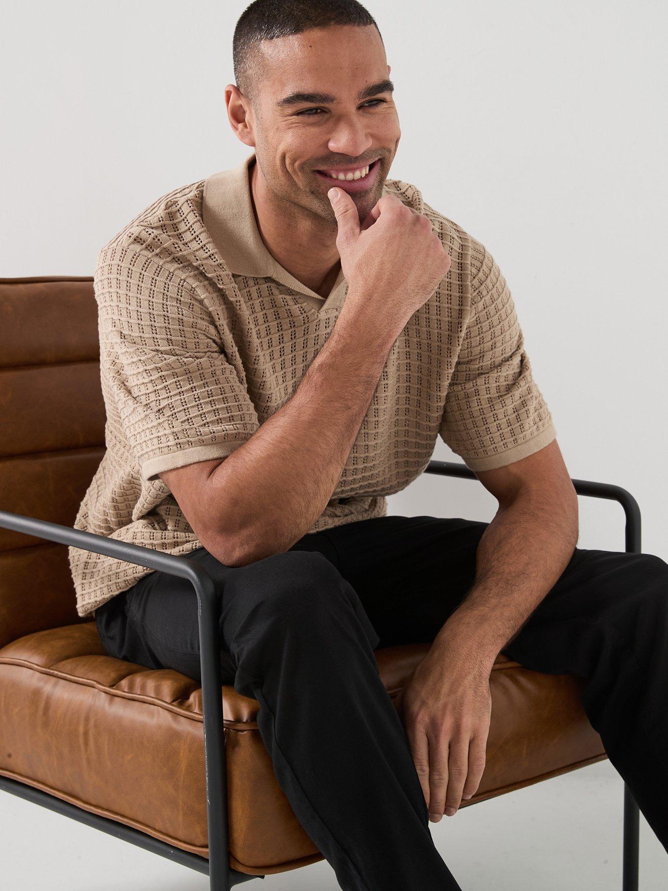 Image 4 of 5 of Jack & Jones Nantucket Knit Split Neck Polo Shirt - Light Brown