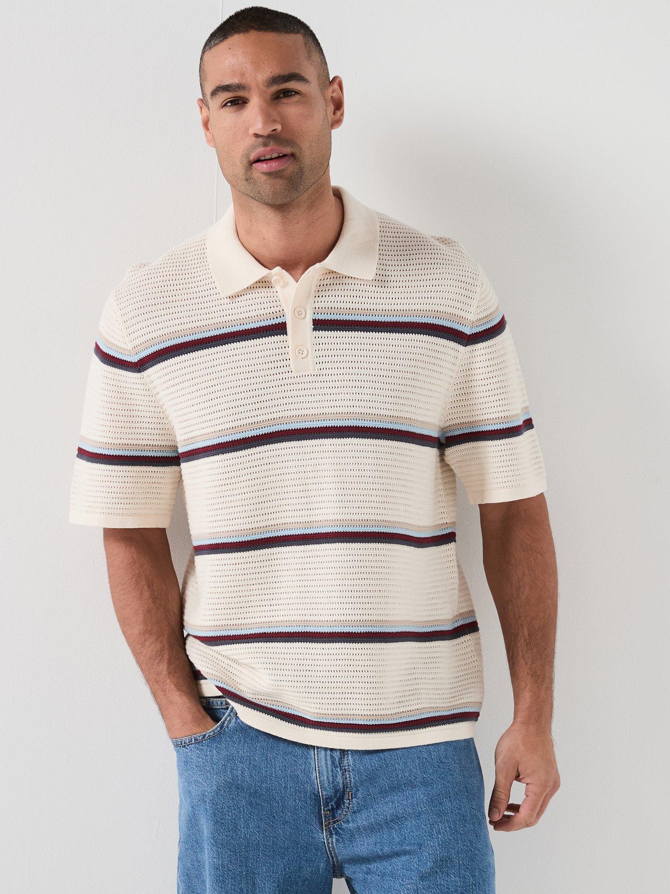 Image 1 of 5 of Jack & Jones Maine Stripe Knitted Polo Shirt - Cream