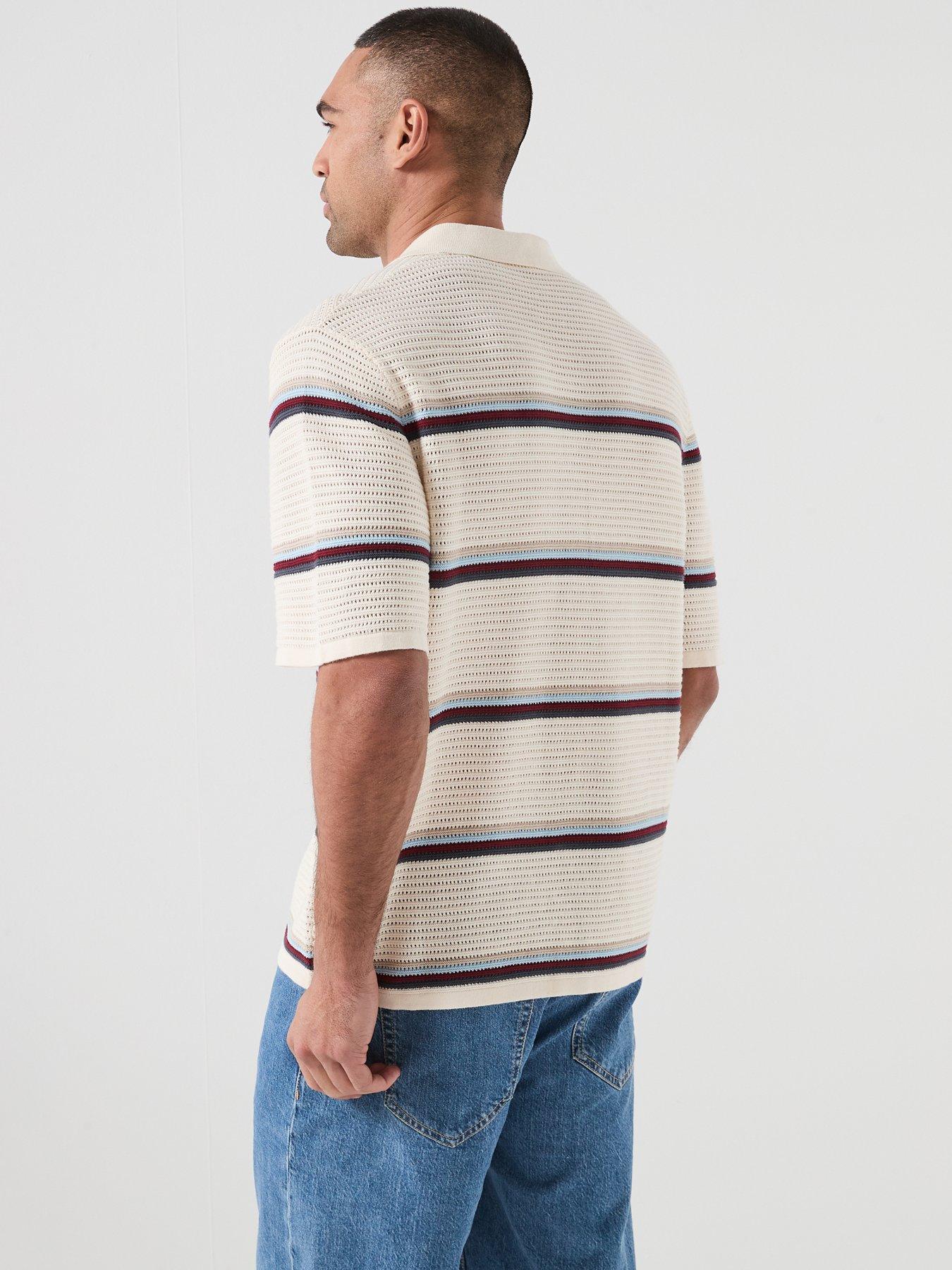 Image 2 of 5 of Jack & Jones Maine Stripe Knitted Polo Shirt - Cream