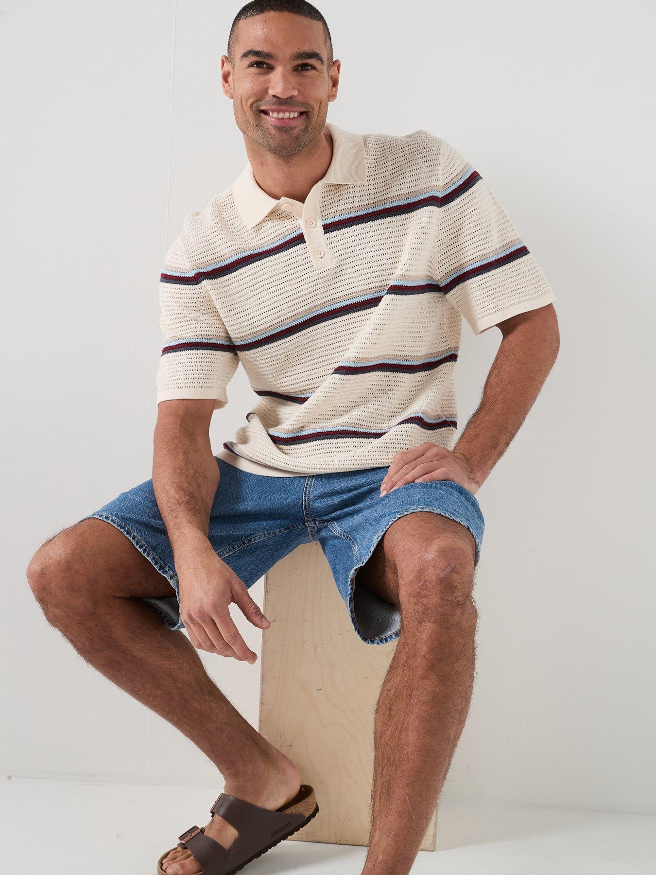 Image 4 of 5 of Jack & Jones Maine Stripe Knitted Polo Shirt - Cream