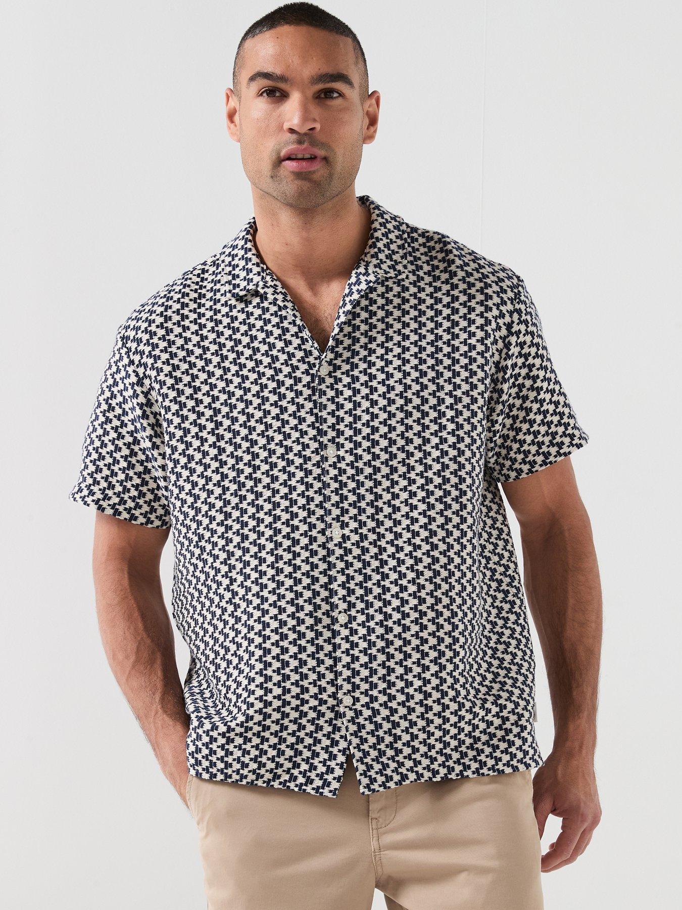 Image 1 of 5 of Jack & Jones Montauk Short Sleeve Crochet Shirt - Navy