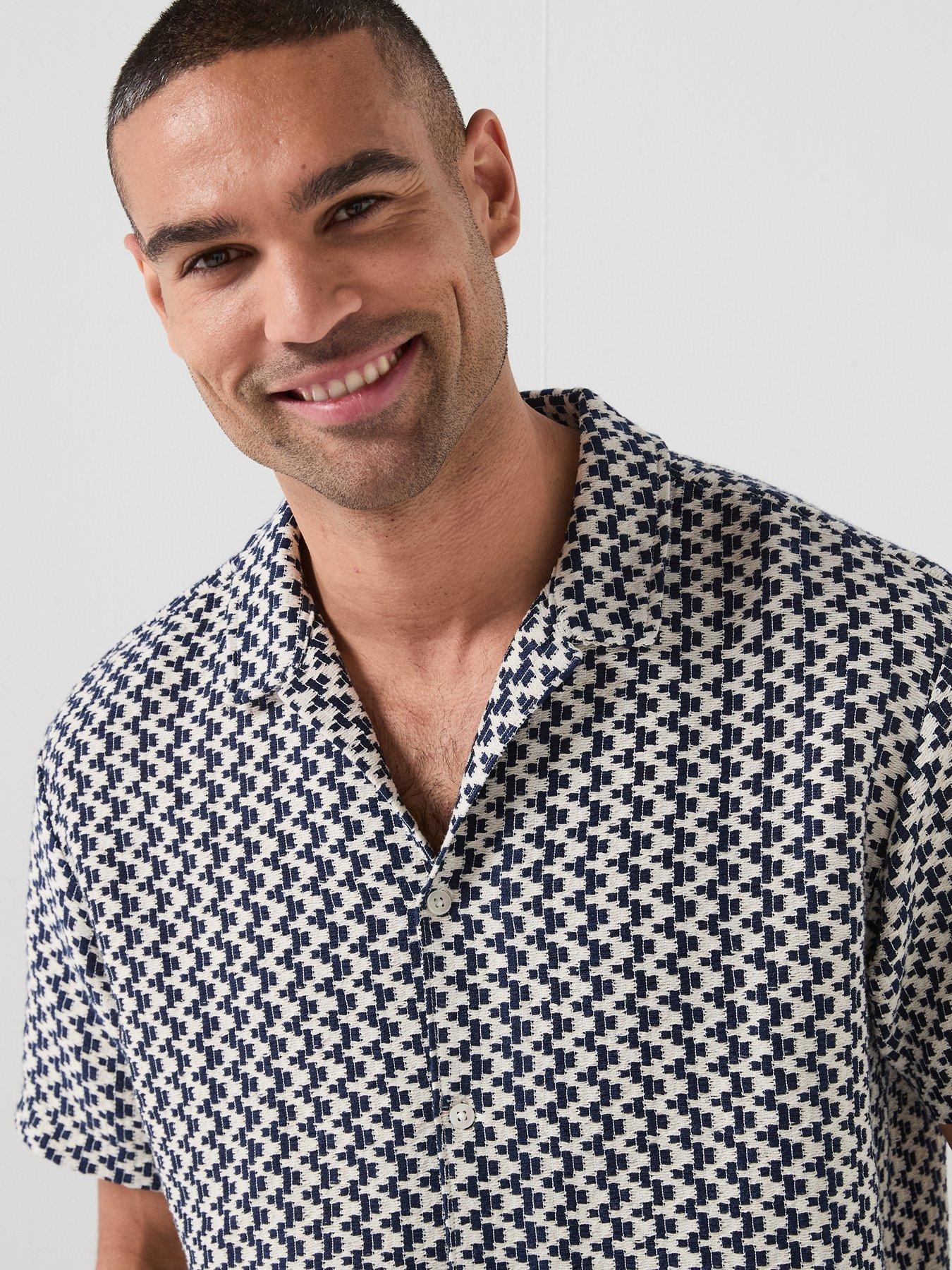 Image 4 of 5 of Jack & Jones Montauk Short Sleeve Crochet Shirt - Navy