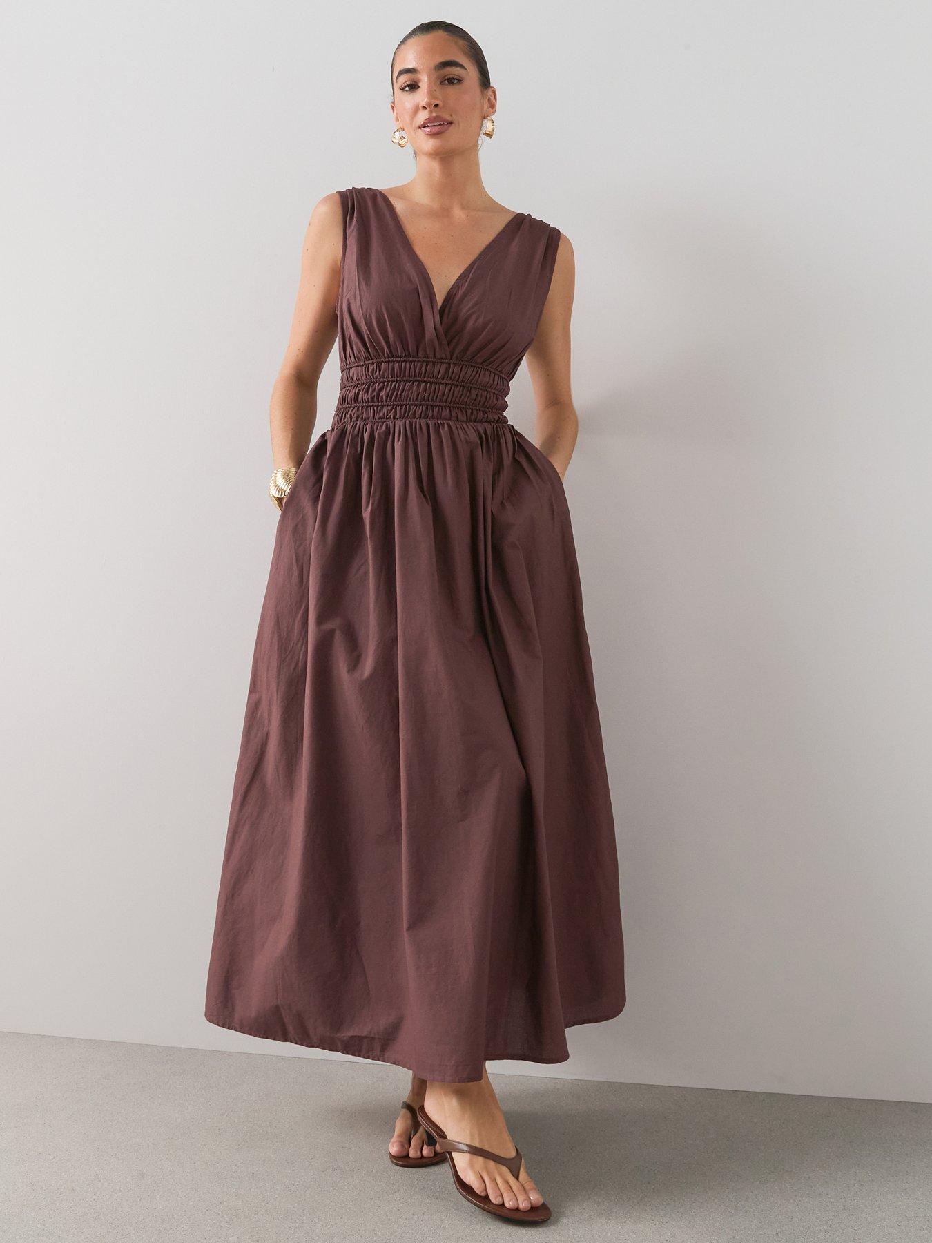 Image 1 of 6 of The Very Collection V Neck Waist Detail Midaxi Dress