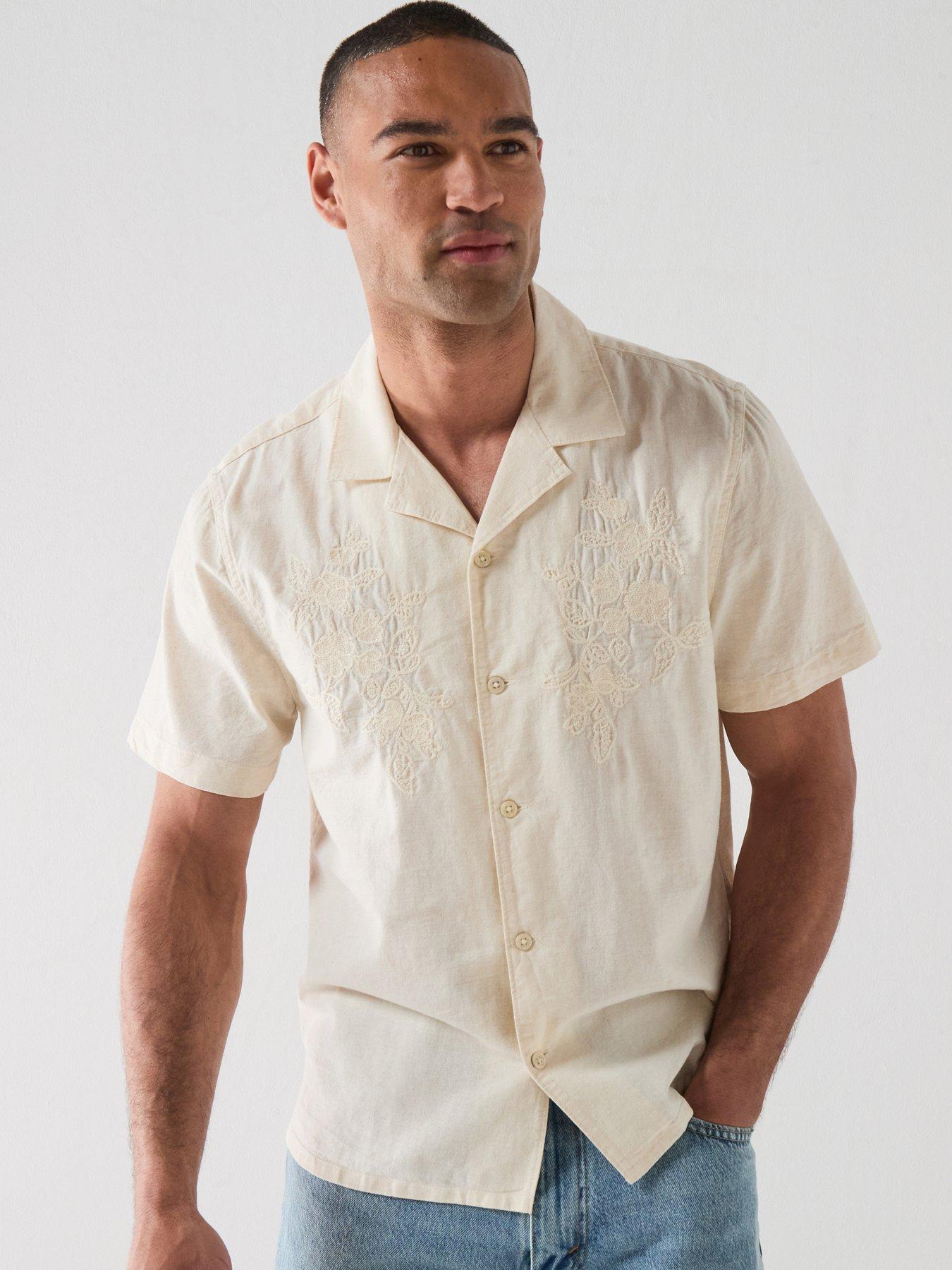 Levi's Sunset Embroidered Linen Mix Relaxed Fit Short Sleeve Shirt - Beige