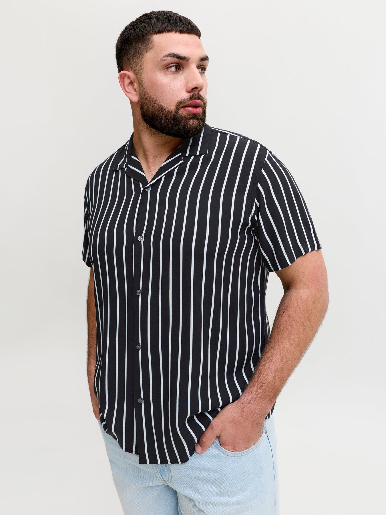 Jack & Jones Plus Jeff Resort Stripe Shirt, Black, Size 4Xl, Men