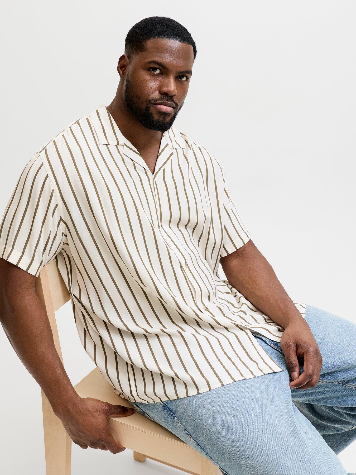 Jack & Jones Plus Jeff Resort Stripe Shirt, Dusty Olive, Size 5Xl, Men