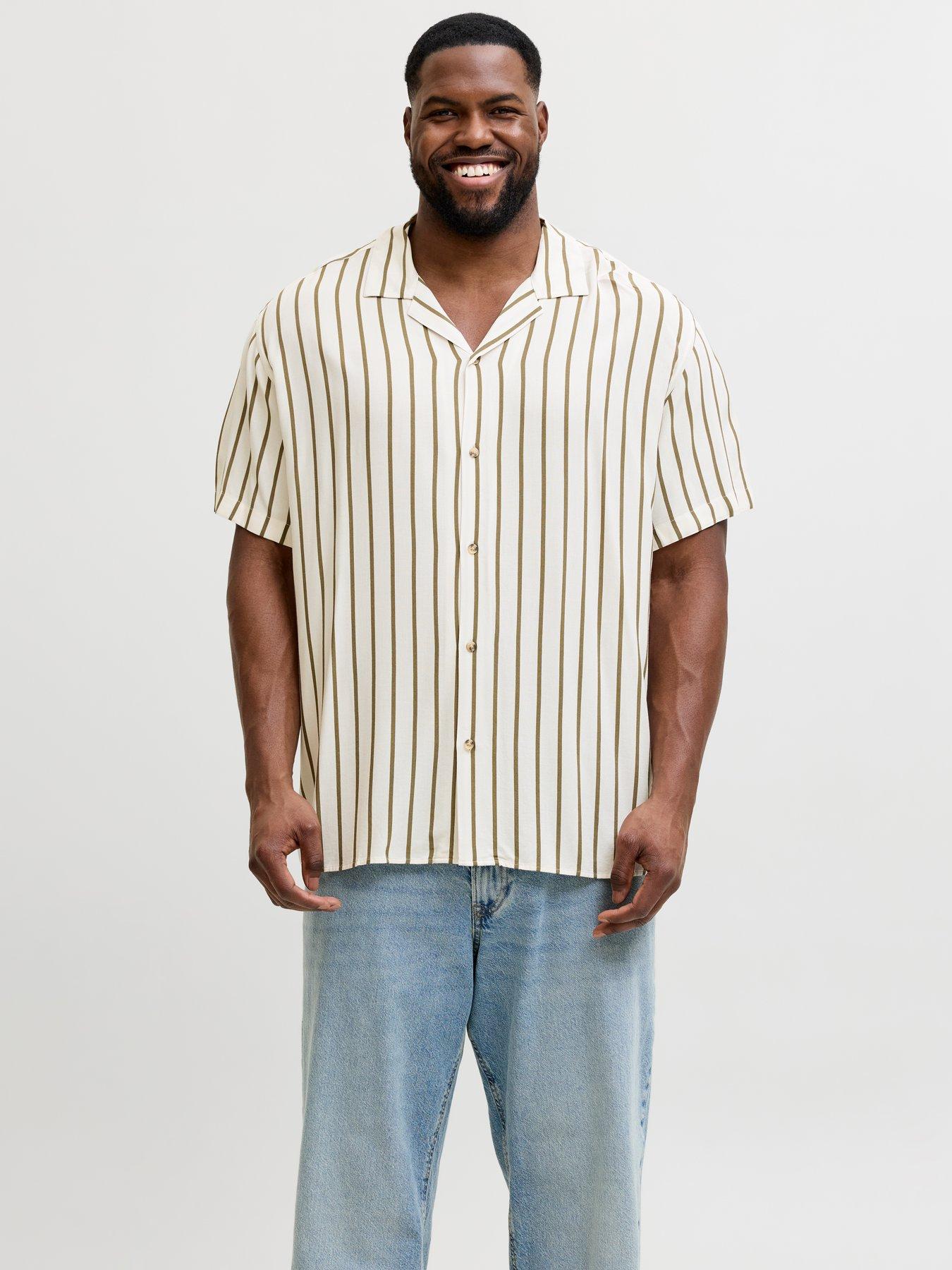 Image 2 of 7 of Jack & Jones Plus Jeff Resort Stripe Shirt - Khaki