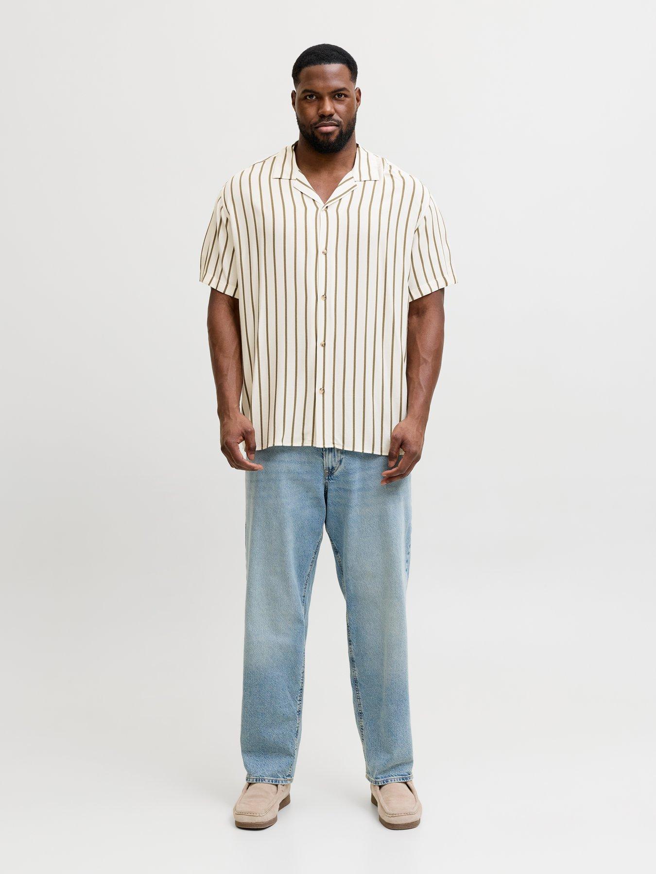 Image 3 of 7 of Jack & Jones Plus Jeff Resort Stripe Shirt - Khaki