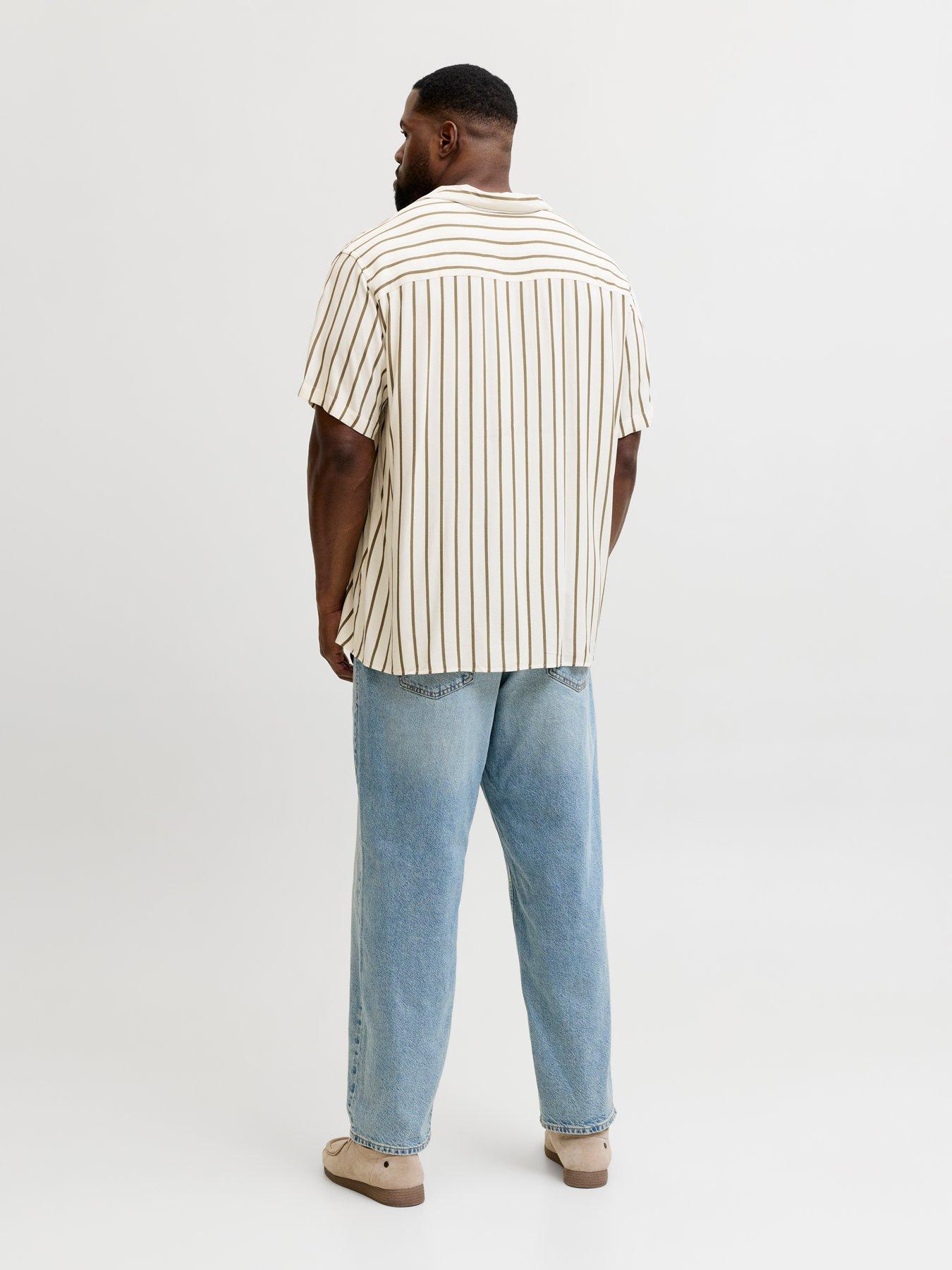 Image 4 of 7 of Jack & Jones Plus Jeff Resort Stripe Shirt - Khaki