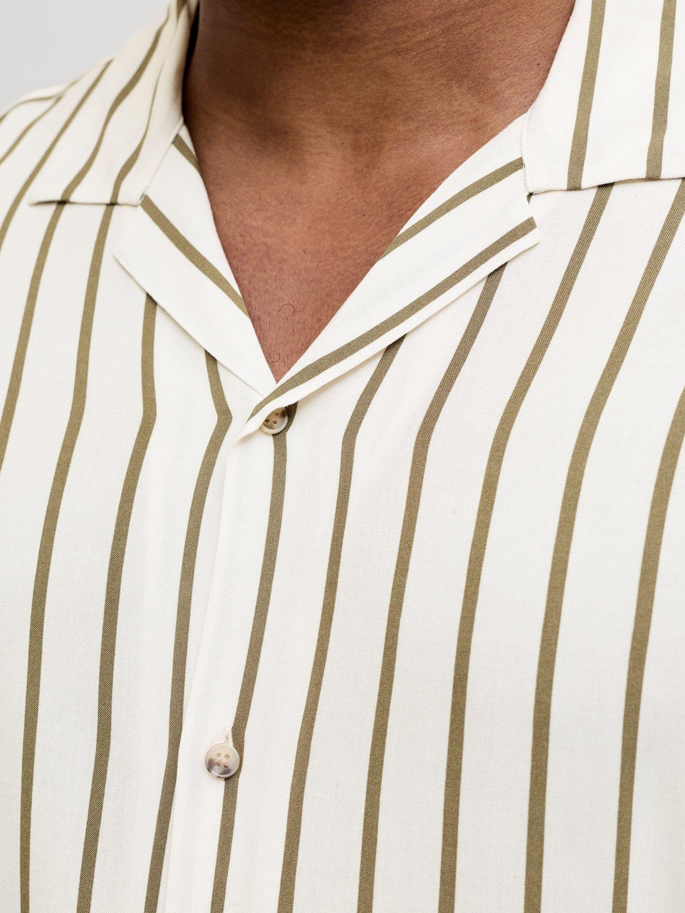 Image 5 of 7 of Jack & Jones Plus Jeff Resort Stripe Shirt - Khaki