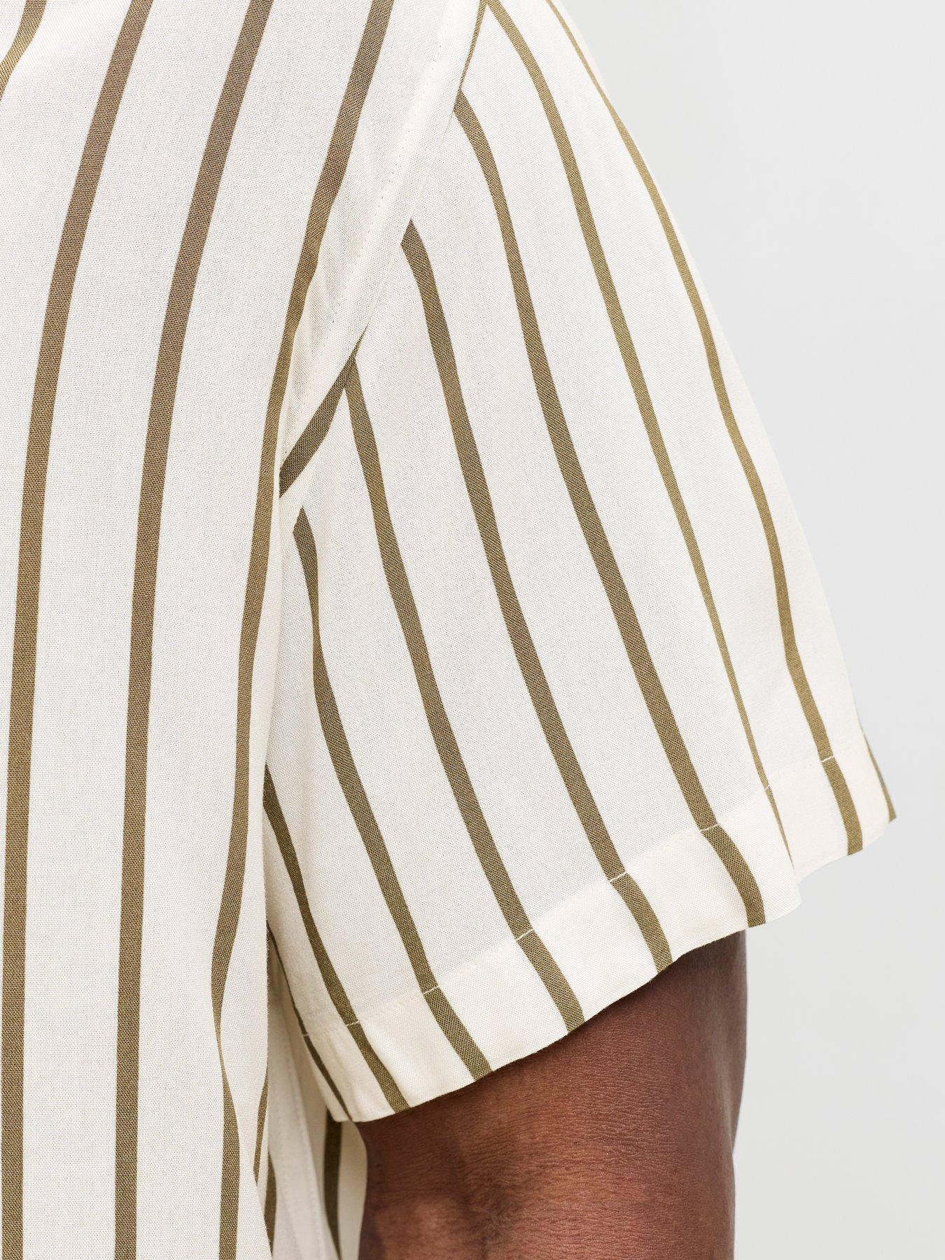 Image 6 of 7 of Jack & Jones Plus Jeff Resort Stripe Shirt - Khaki