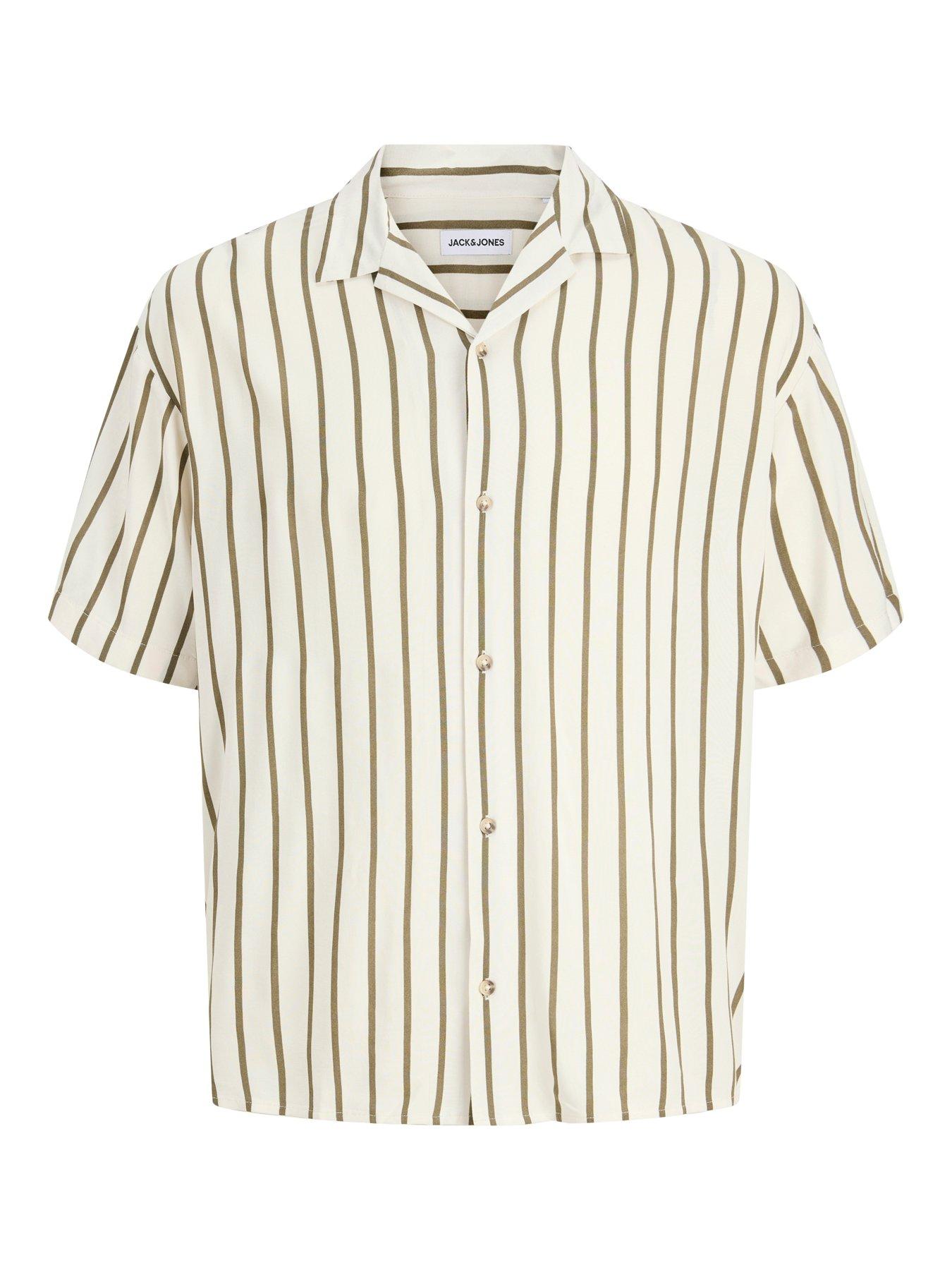 Image 7 of 7 of Jack & Jones Plus Jeff Resort Stripe Shirt - Khaki