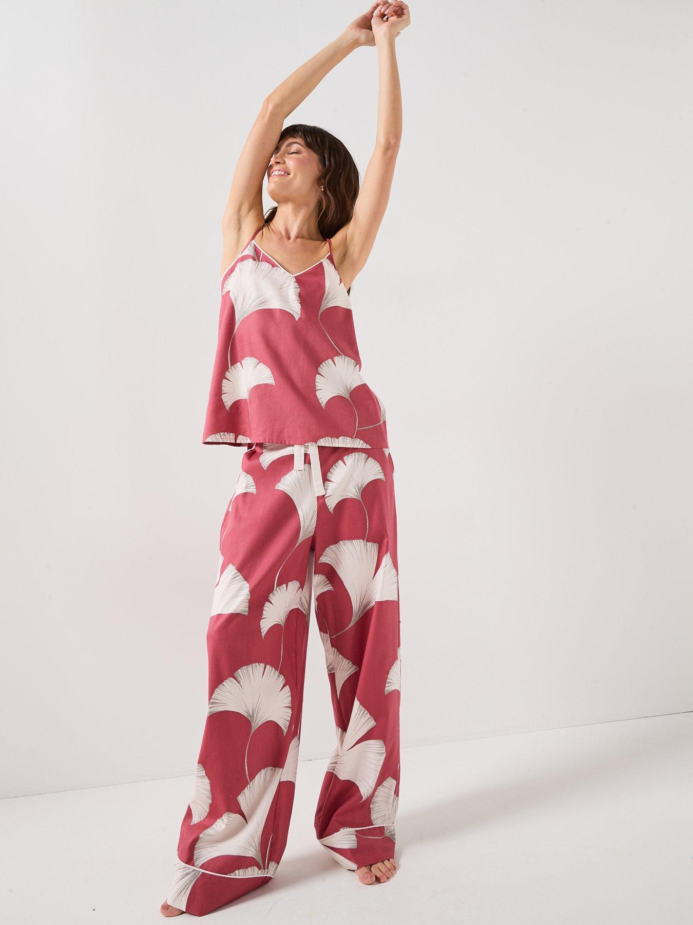 Cyberjammies Josie Terracotta Big Leaf Print Cami  &  Wide Leg Pyjama Set - Terracotta
