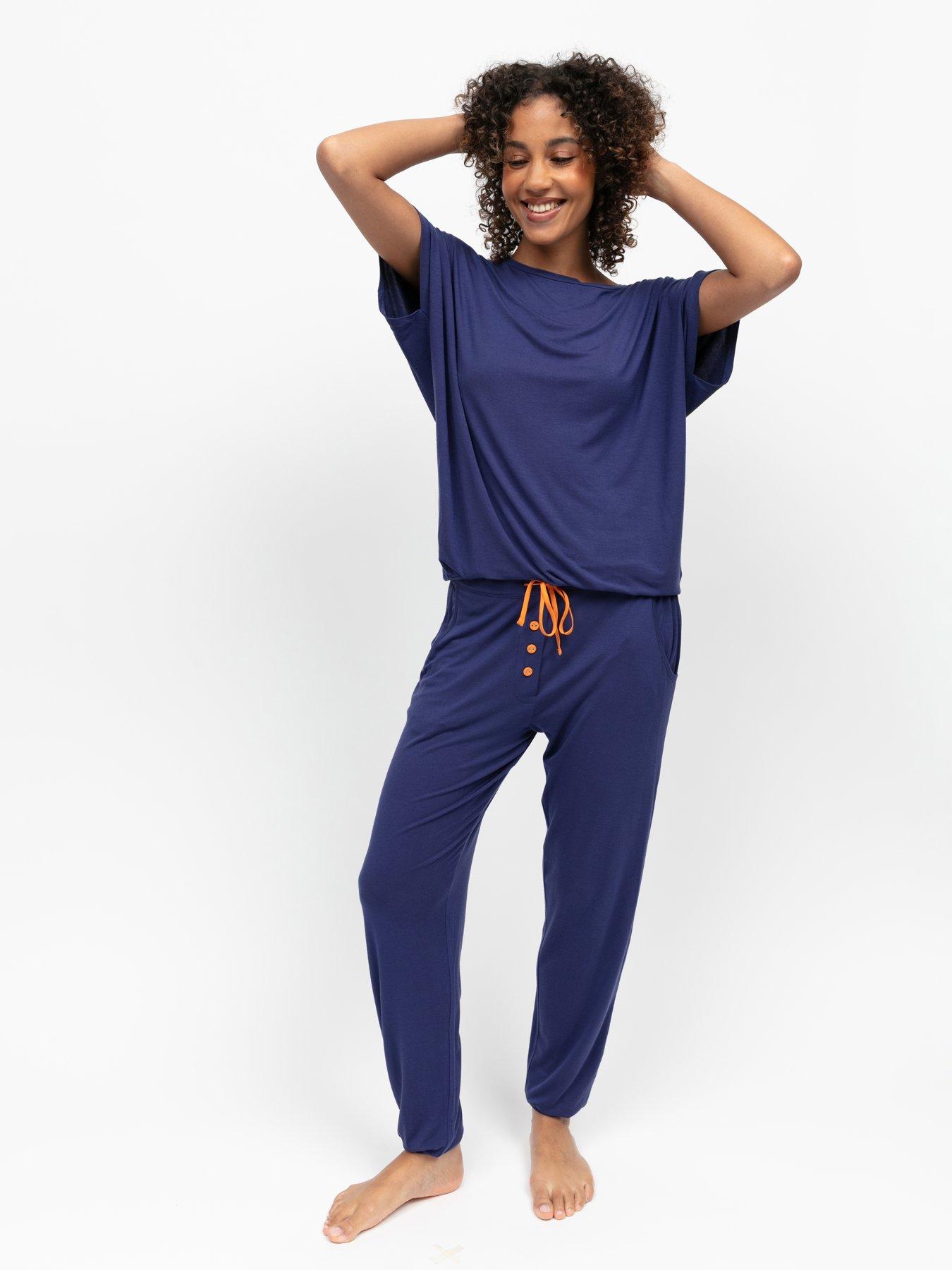 Image 3 of 4 of Cyberjammies Indigo Navy Slouch Cap Sleeve Jersey Pyjama Set - Dark Blue