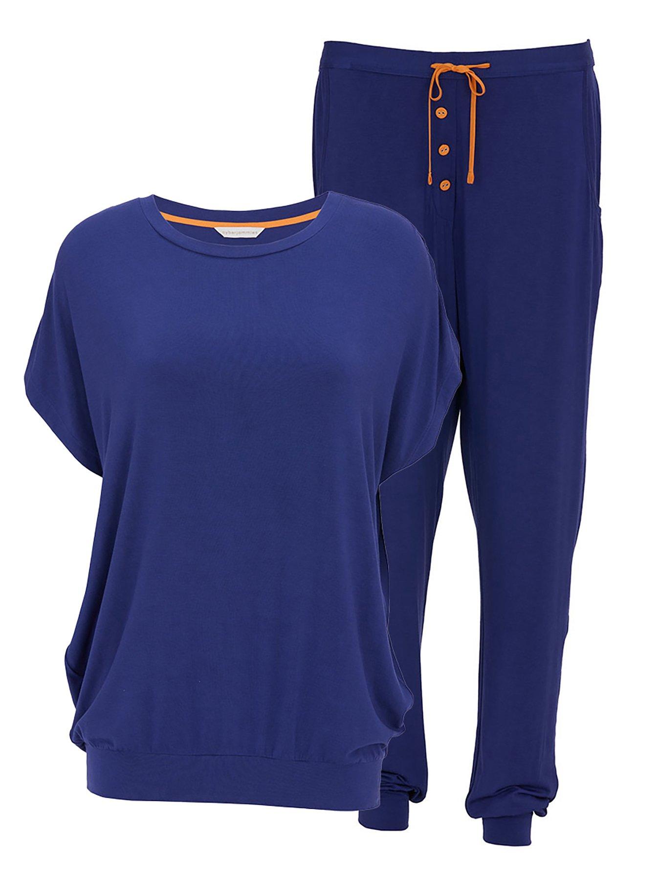 Image 4 of 4 of Cyberjammies Indigo Navy Slouch Cap Sleeve Jersey Pyjama Set - Dark Blue