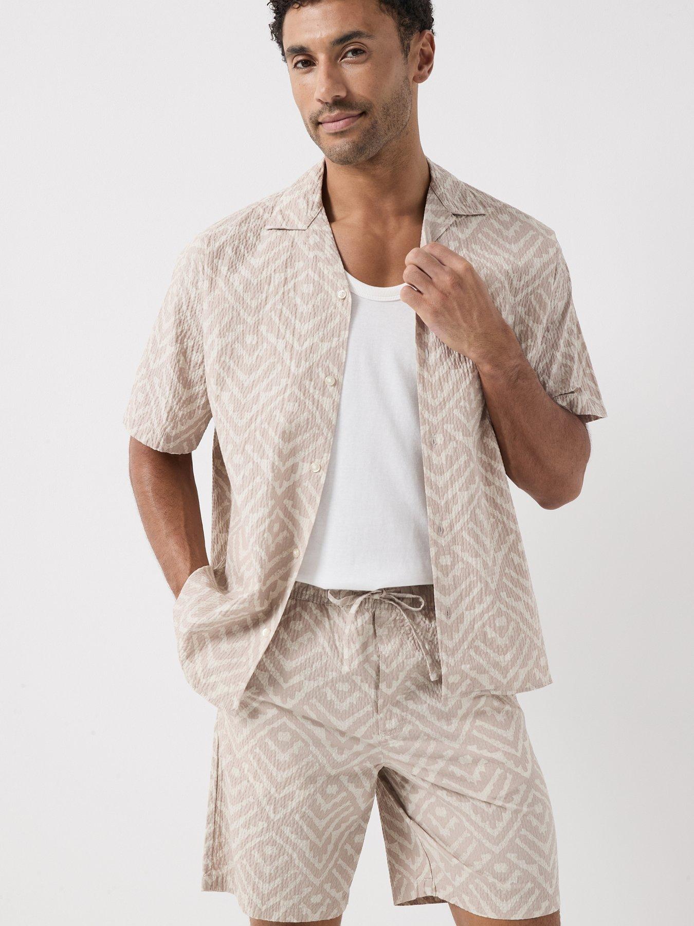 Image 1 of 6 of Jack & Jones Milo Seersucker Resort Shirt And Shorts Set - Beige