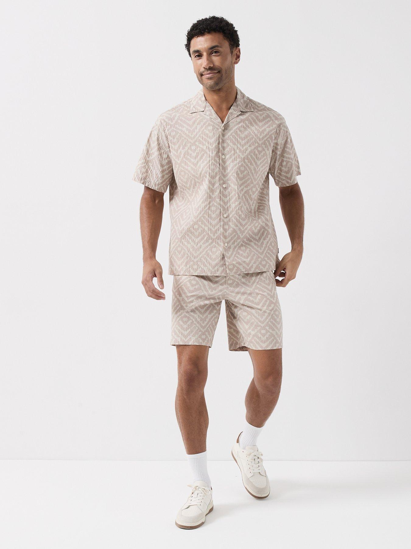 Image 3 of 6 of Jack & Jones Milo Seersucker Resort Shirt And Shorts Set - Beige