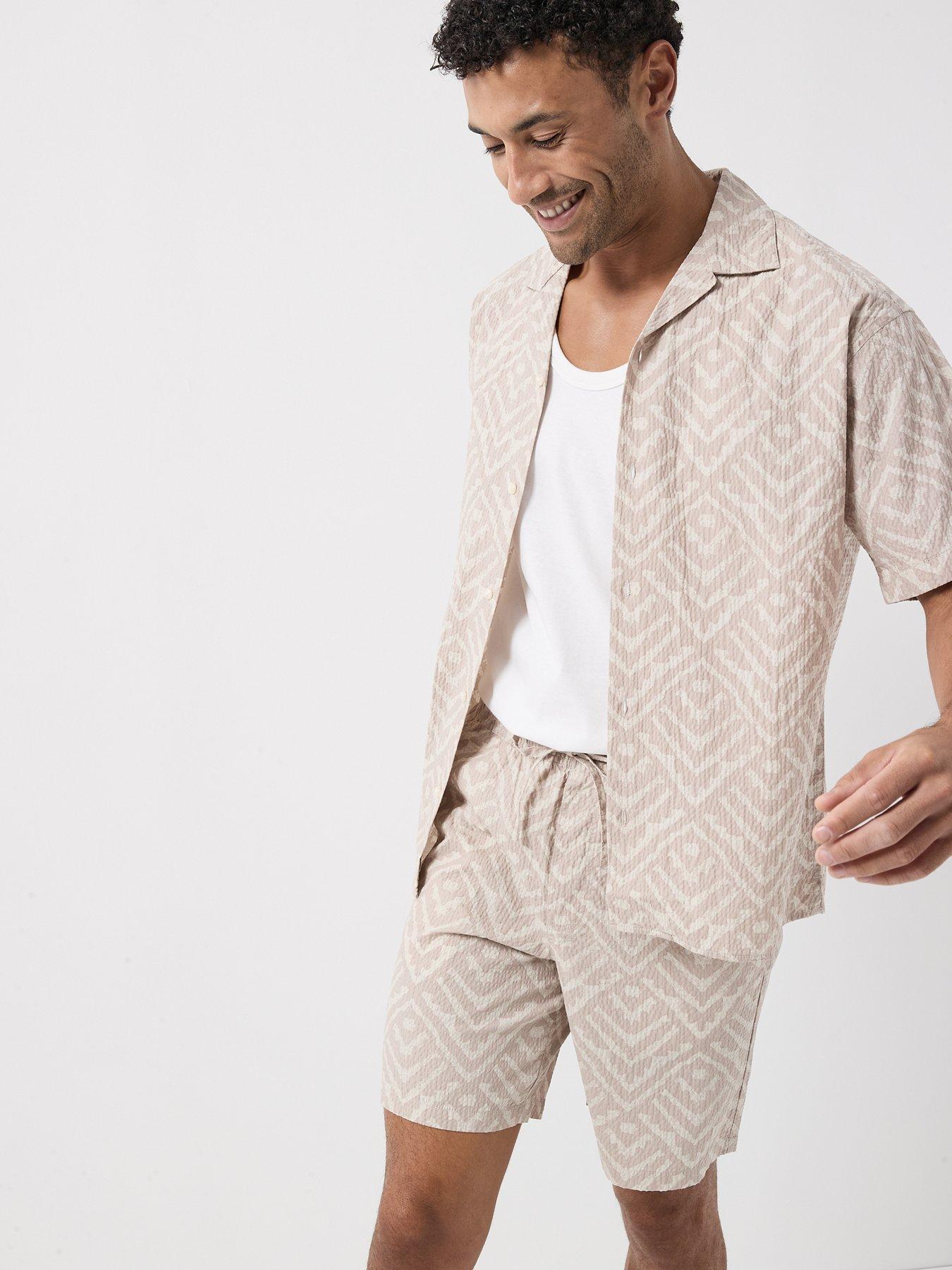Image 5 of 6 of Jack & Jones Milo Seersucker Resort Shirt And Shorts Set - Beige