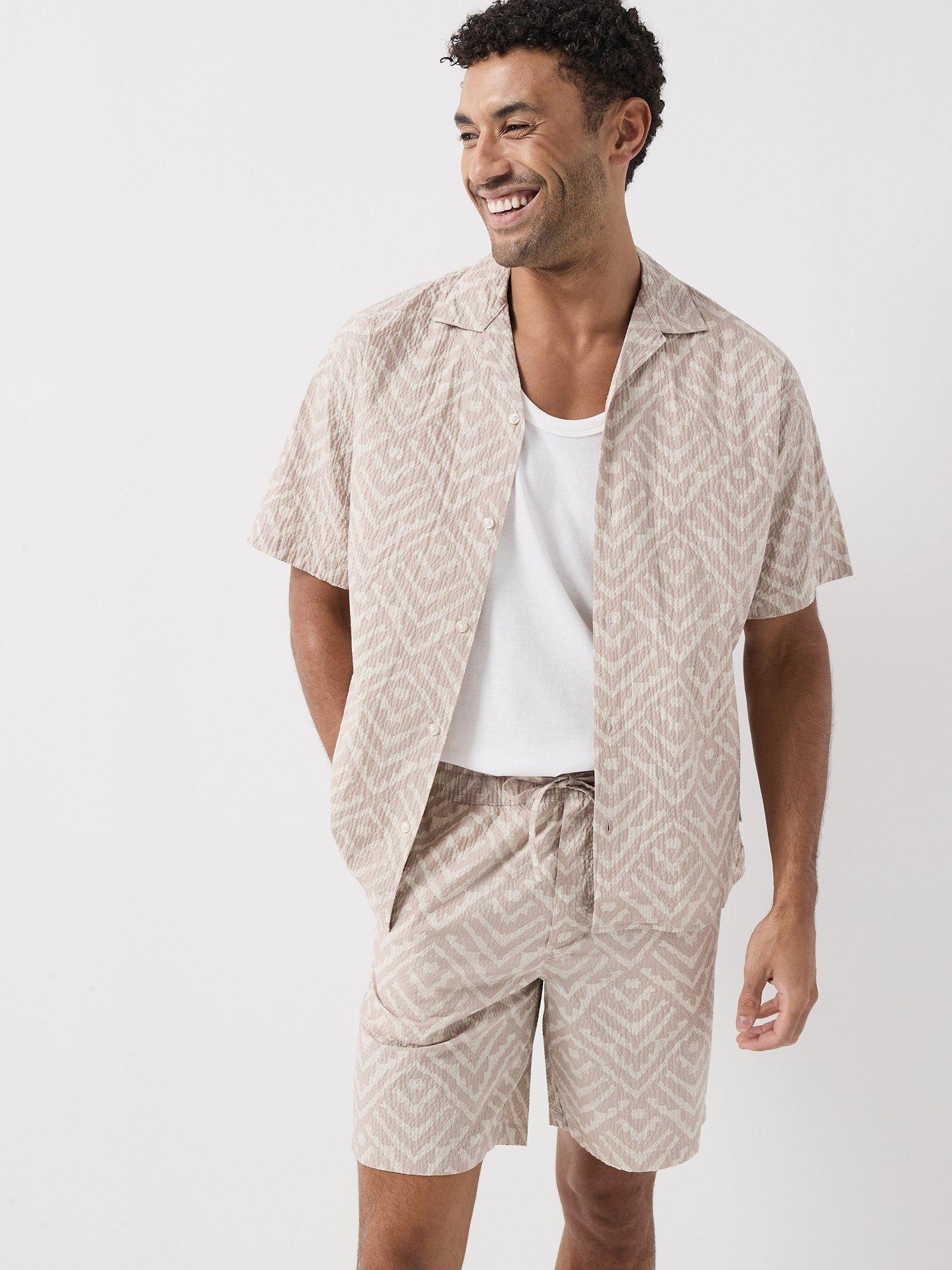 Image 6 of 6 of Jack & Jones Milo Seersucker Resort Shirt And Shorts Set - Beige