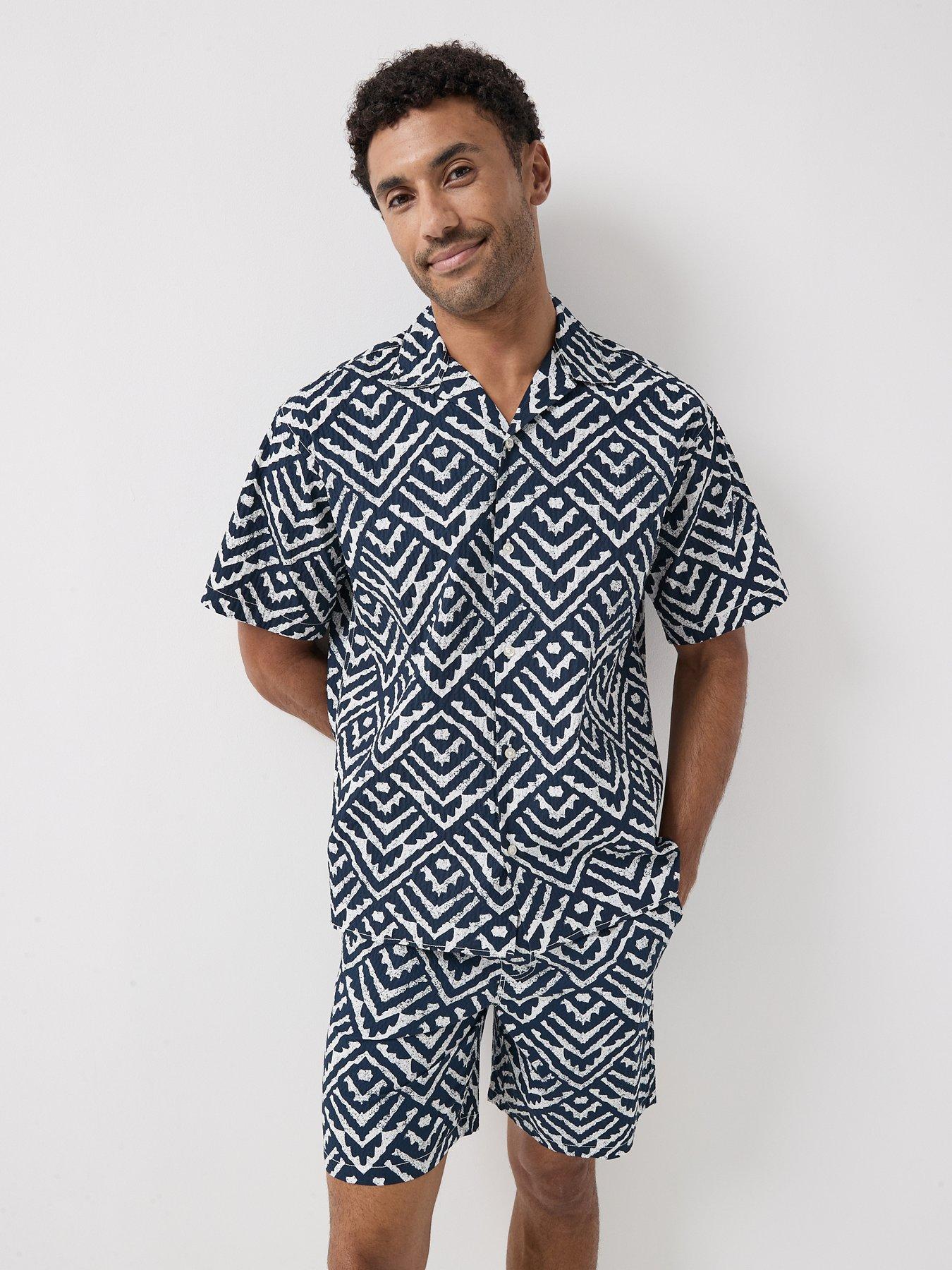Jack & Jones Milo Seersucker Resort Shirt And Shorts Set - Navy