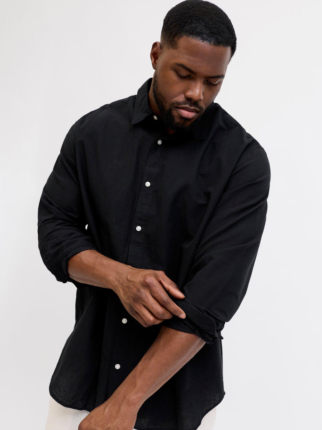 Jack & Jones Plus Breeze Linen Blend Shirt Long Sleeve Shirt - Black