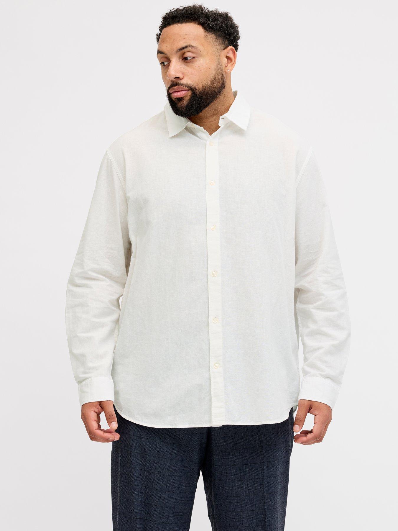 Jack & Jones: Plus Breeze Linen Blend Shirt Long Sleeve Shirt - White