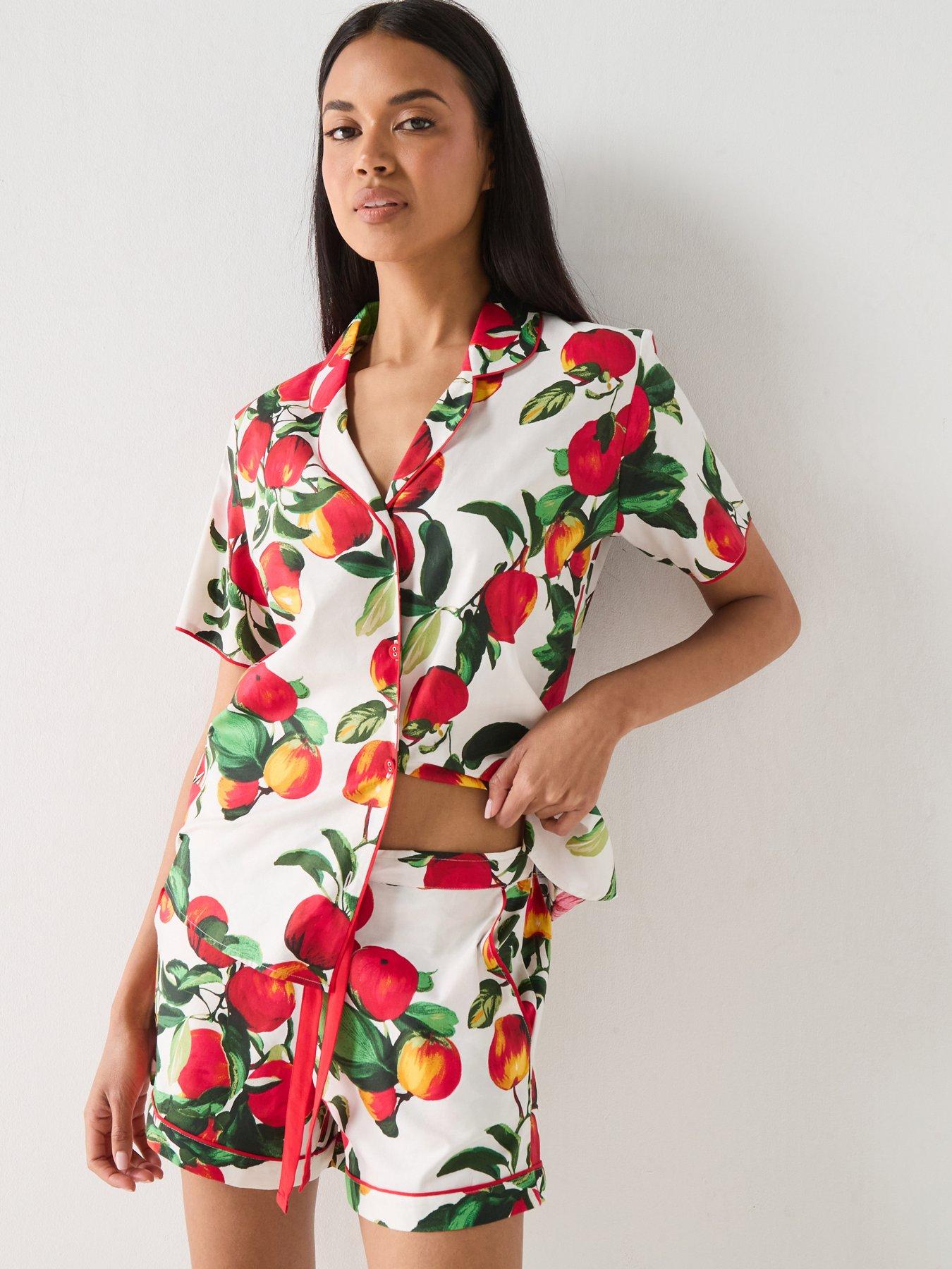Cyberjammies Tara Red Apple Print Short Sleeve Pyjama Short Set - Red