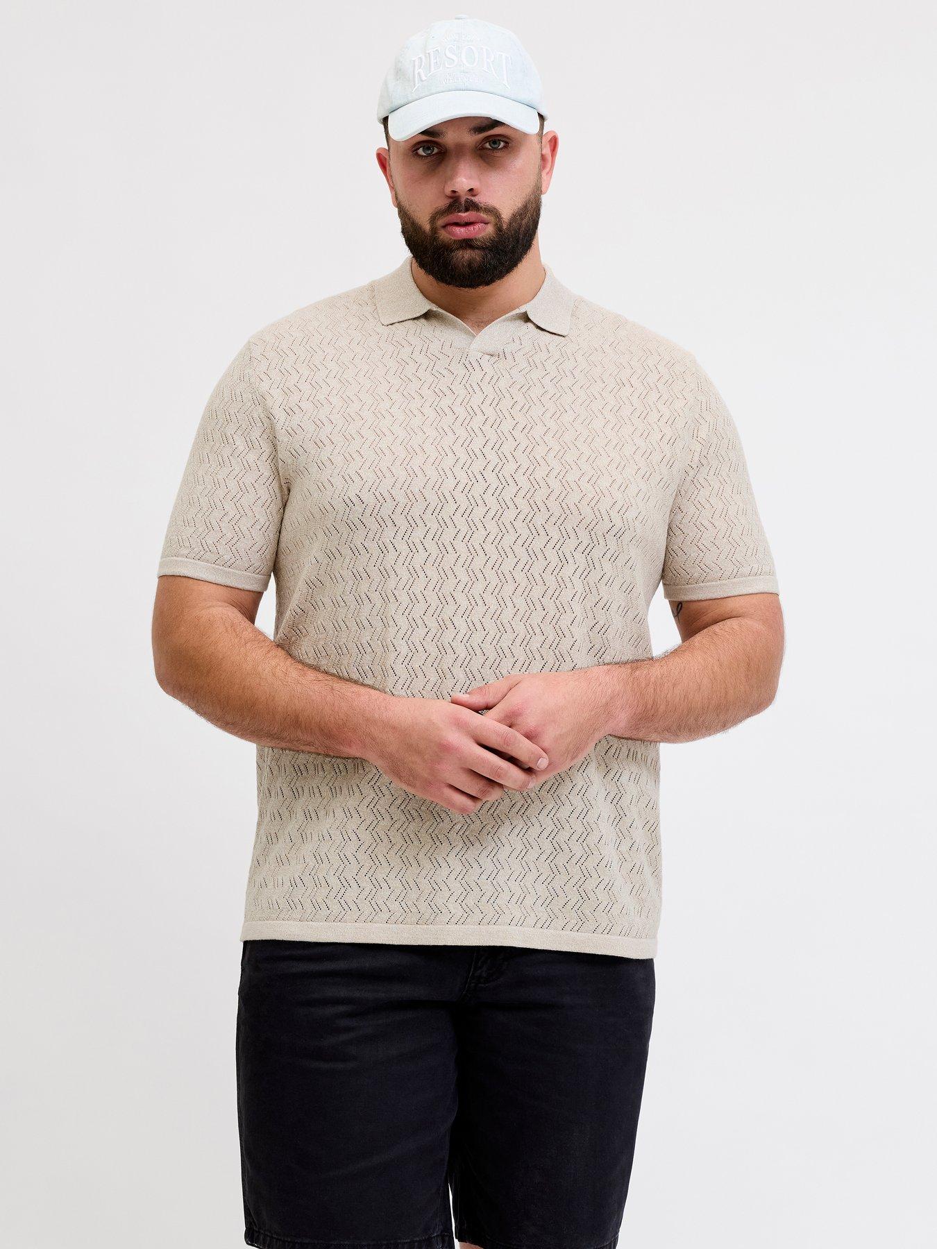 Jack & Jones Plus Split Neck Short Sleeve Polo Top - Beige