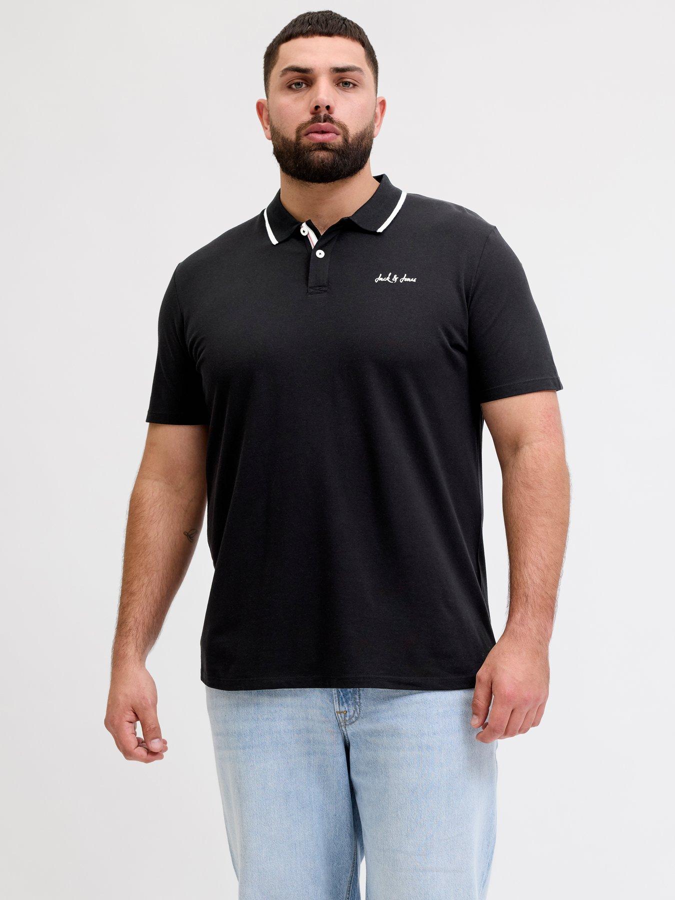 Jack & Jones Plus Blaze Polo Shirt, Black, Size 4Xl, Men