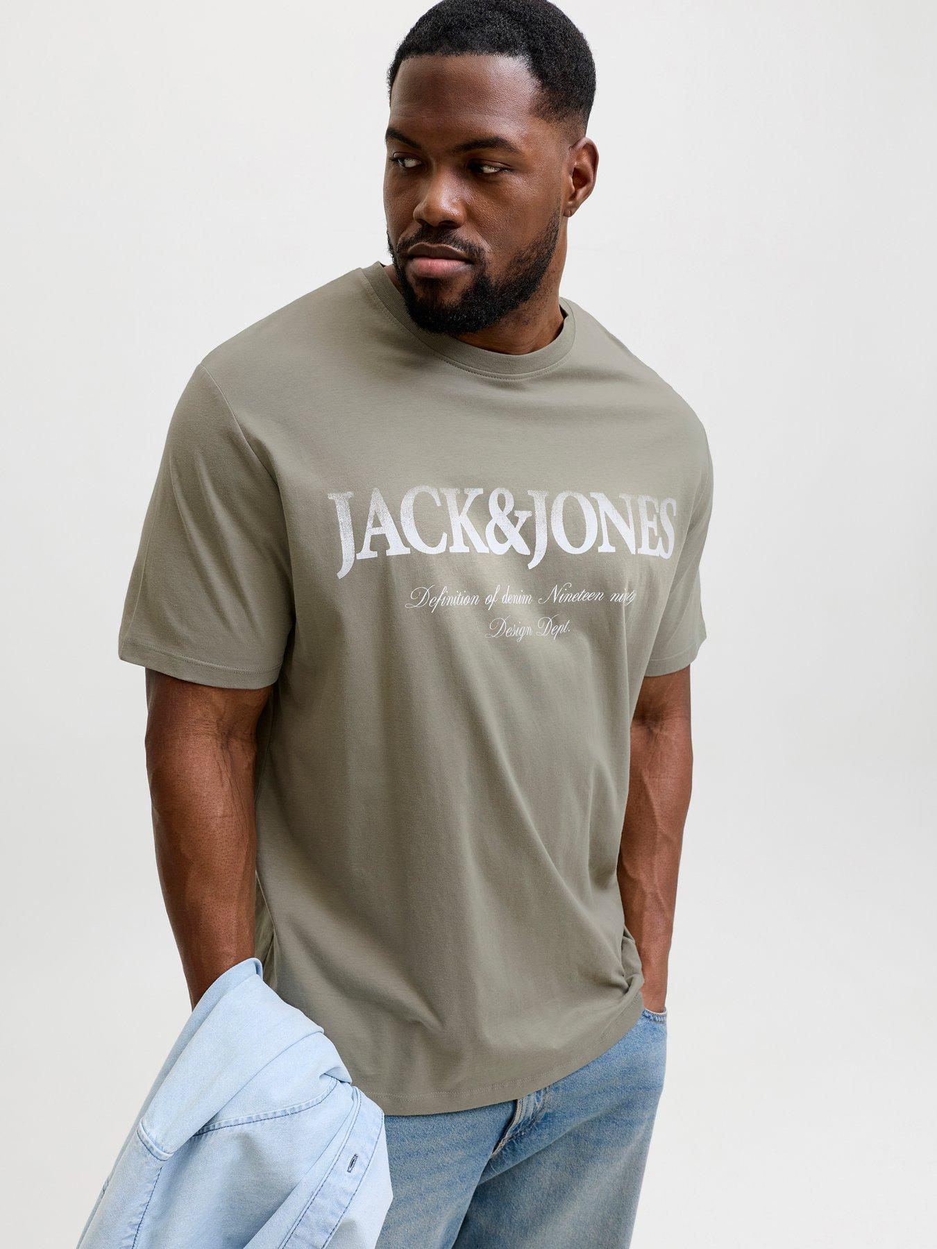 Image 1 of 5 of Jack & Jones Plus Devin Daytona Print T-Shirt - Khaki