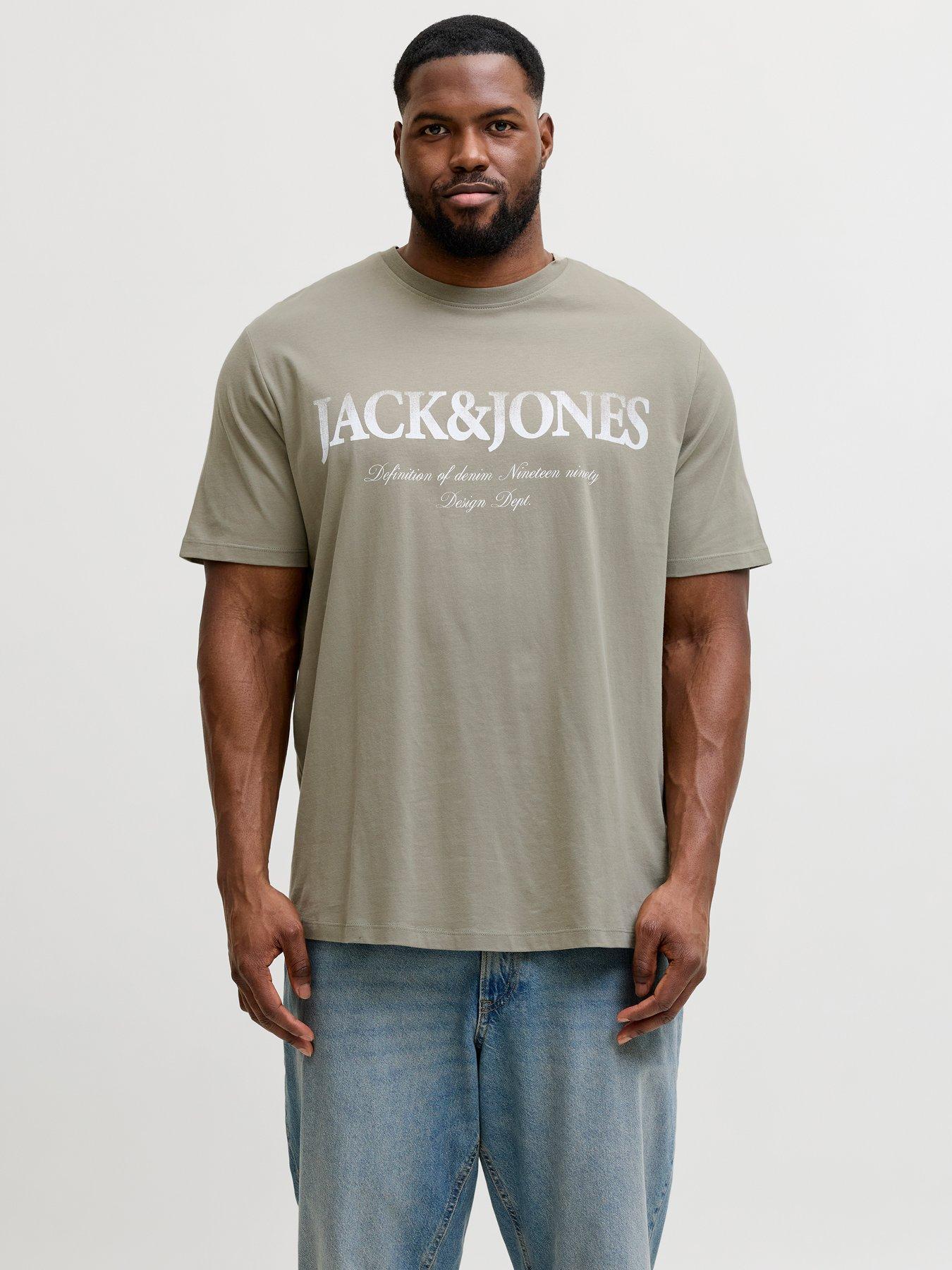 Image 4 of 5 of Jack & Jones Plus Devin Daytona Print T-Shirt - Khaki