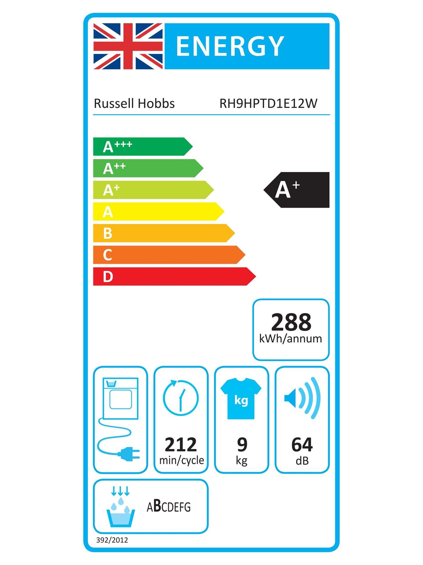 Image 7 of 7 of Russell Hobbs RH9HPTD1E12W 9KG Heat Pump Tumble Dryer White