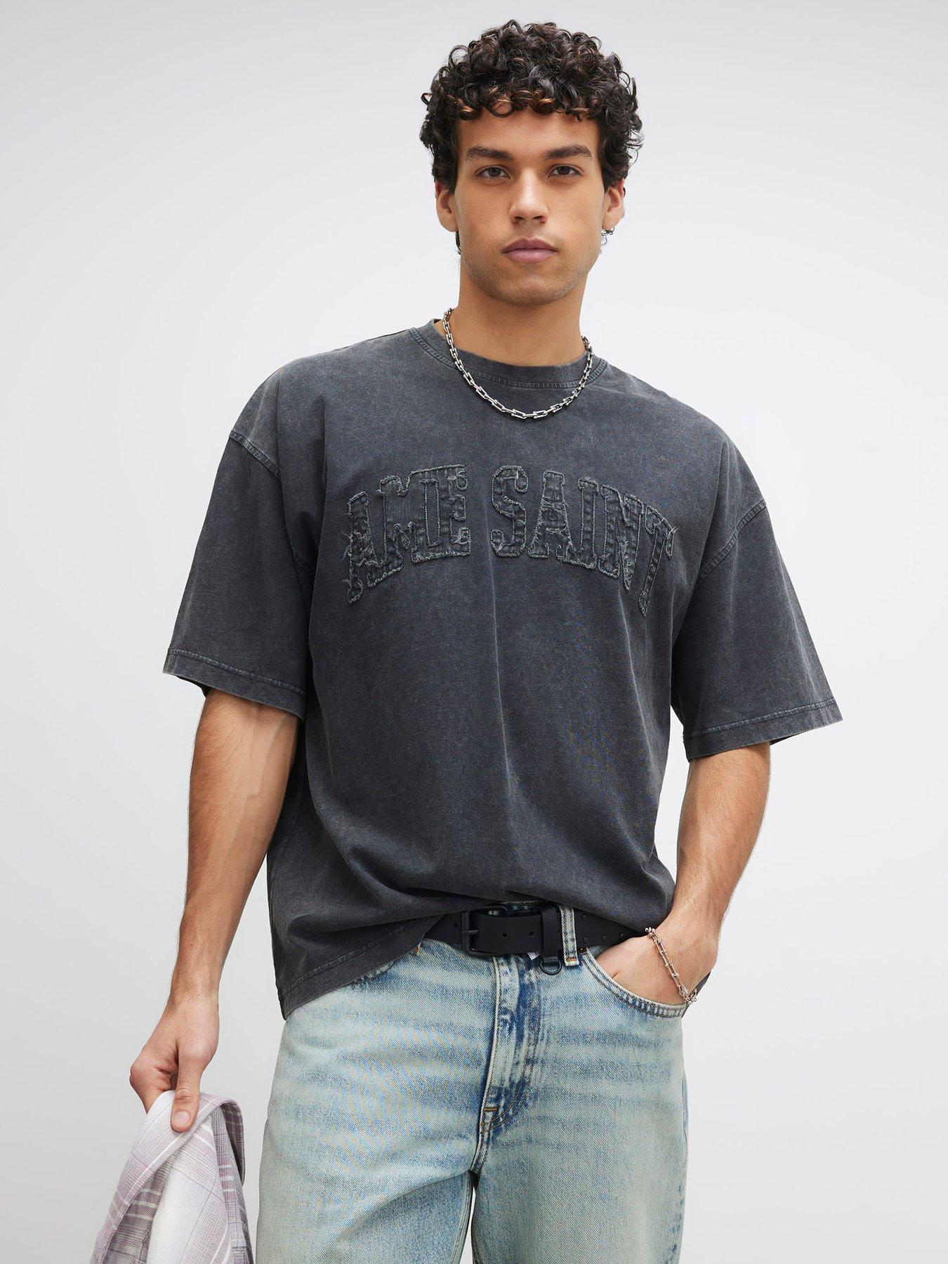 River Island Short Sleeve Ame Saint T-Shirt, Black, Size Xl, Men