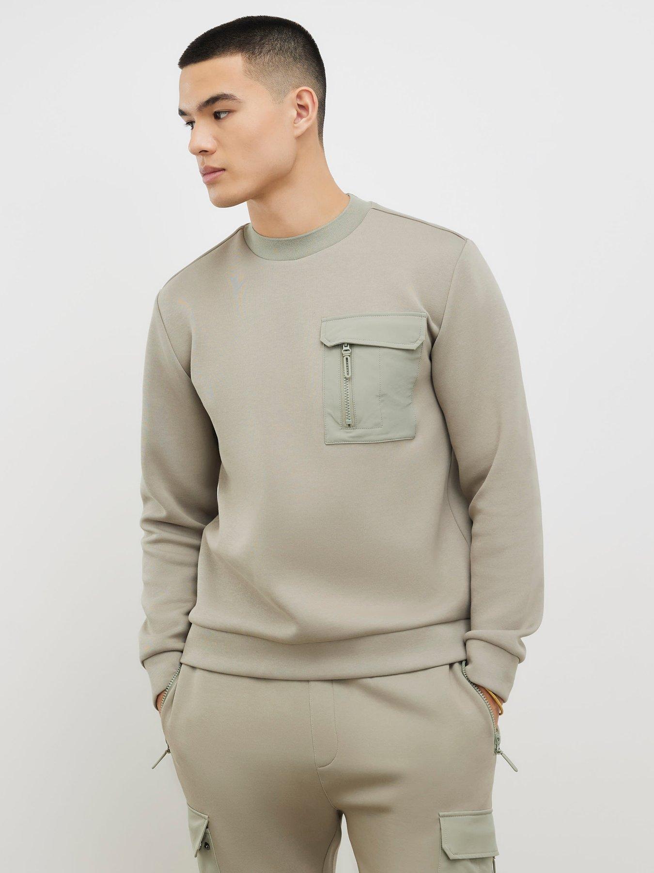 River Island Slim Nylon Pocket Long Sleeve Crew Sweatshirt - Green