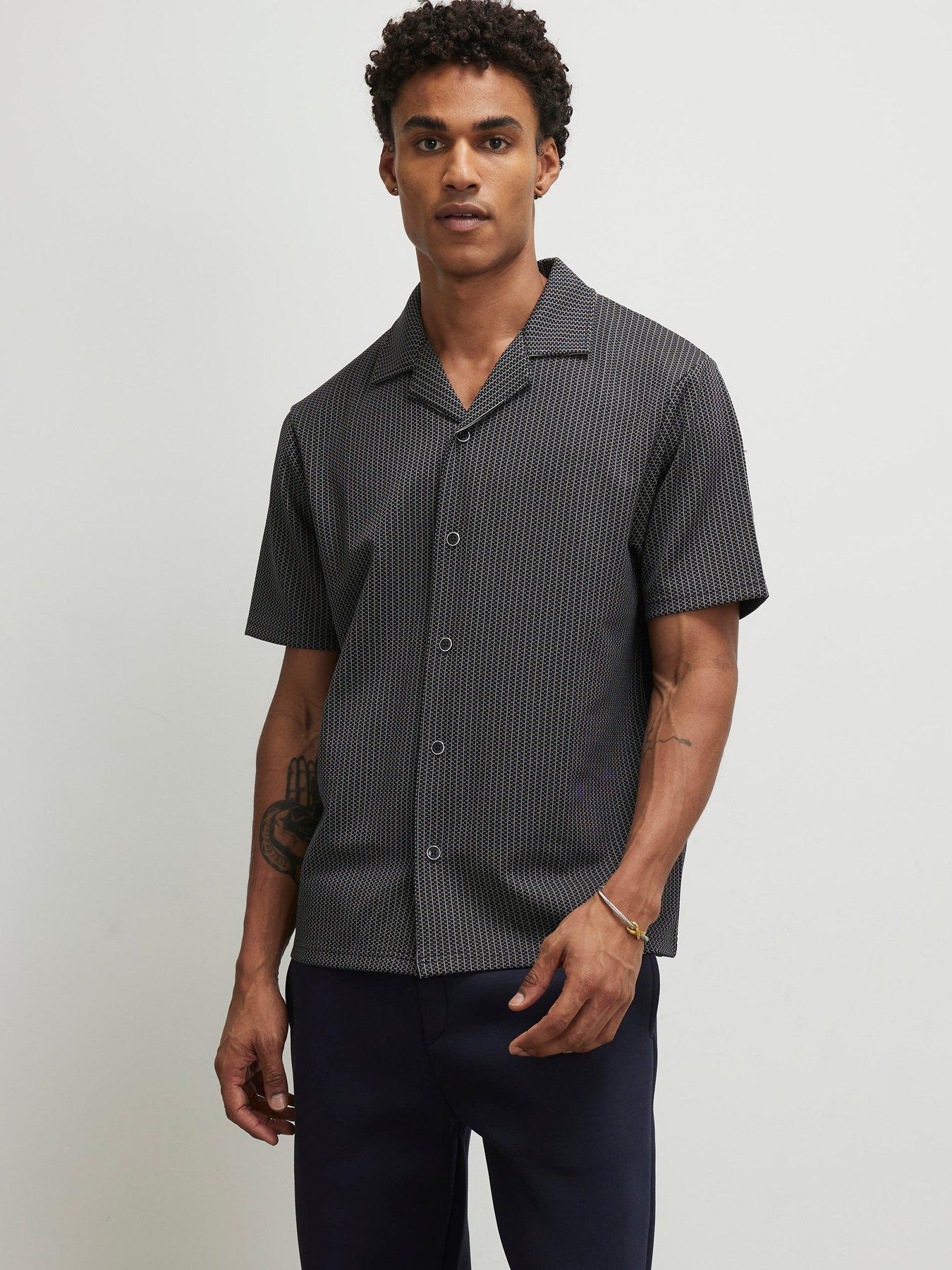 River Island Check Jacquard Short Sleeve Shirt - Beige