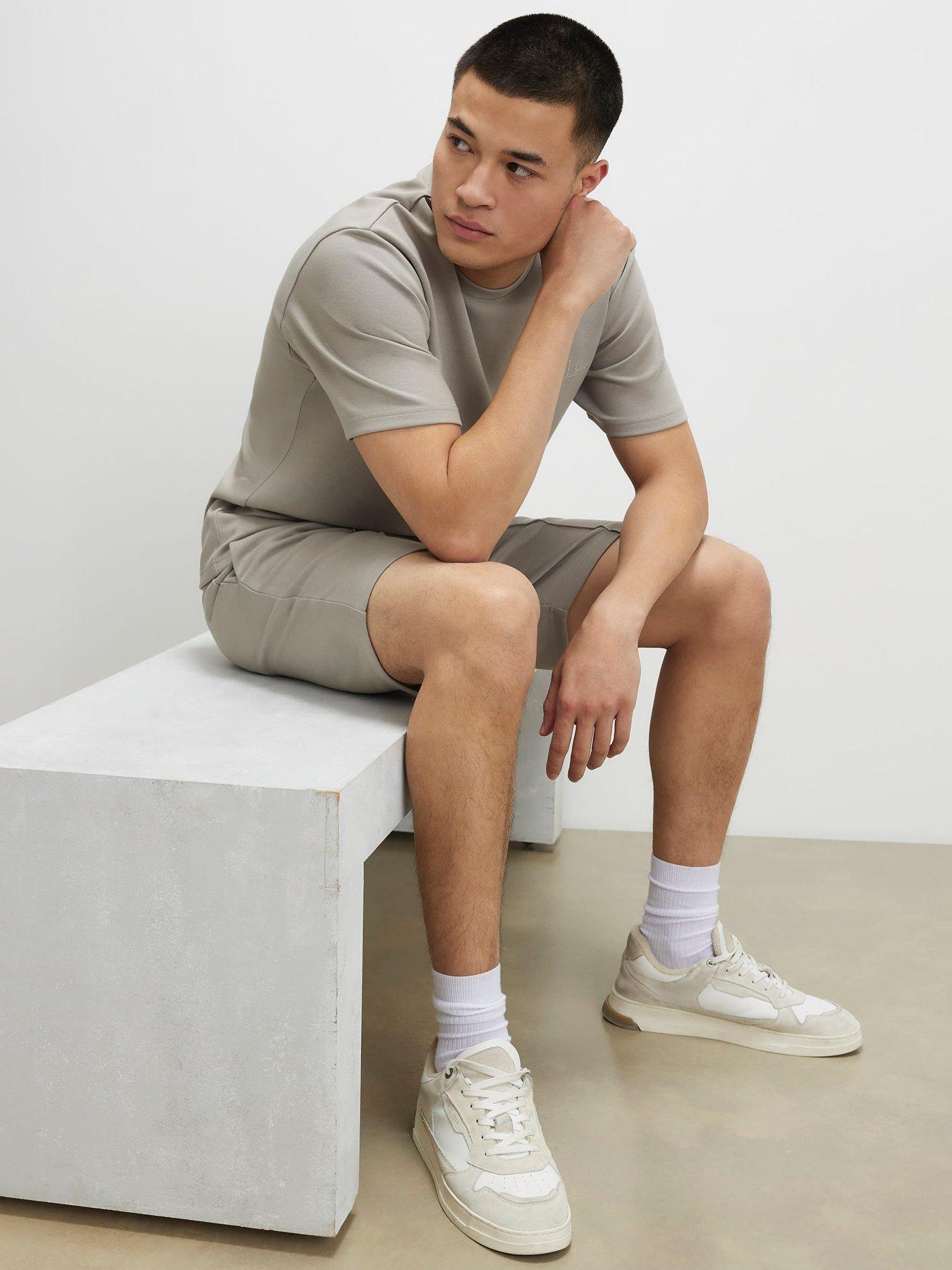 Image 4 of 6 of River Island Slim Bonded Interlock Shorts - Grey
