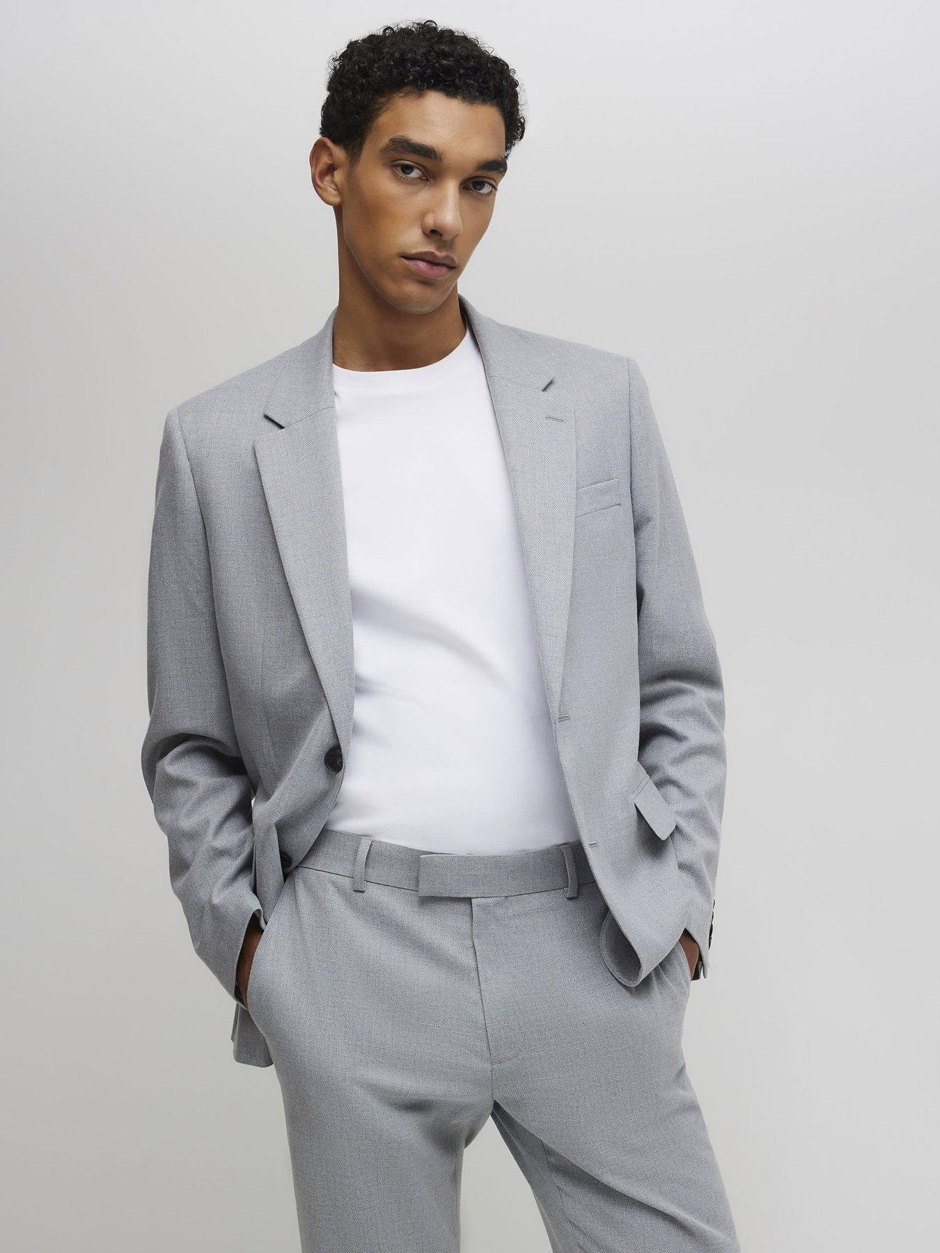 River Island Slim Texture Suit Jacket - Grey