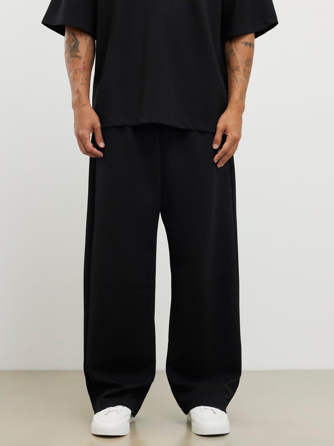 River Island Wide Leg Luxe Joggers - Black
