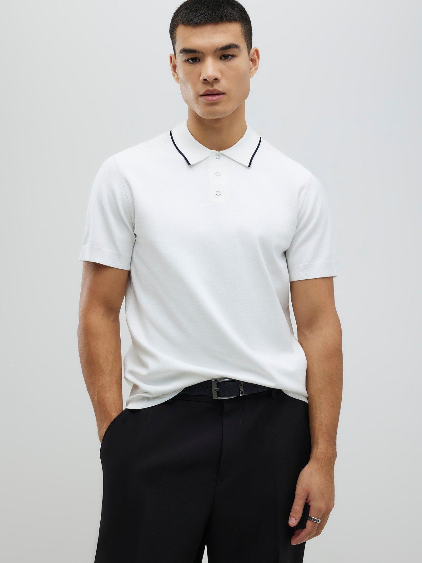 River Island Short Sleeve Engineered Knitted Polo Shirt - White
