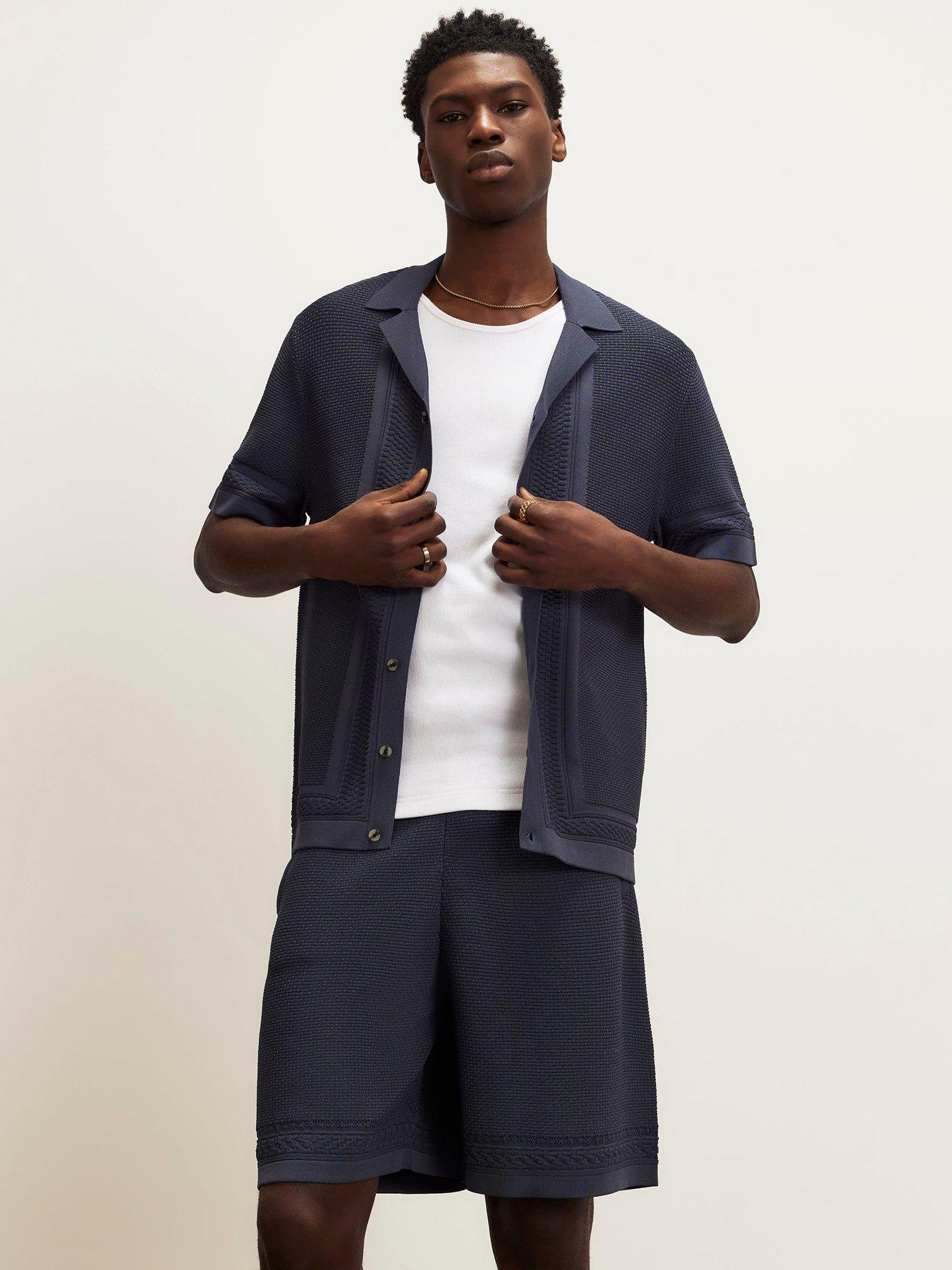 River Island Short Sleeve Knitted Shirt - Dark Blue