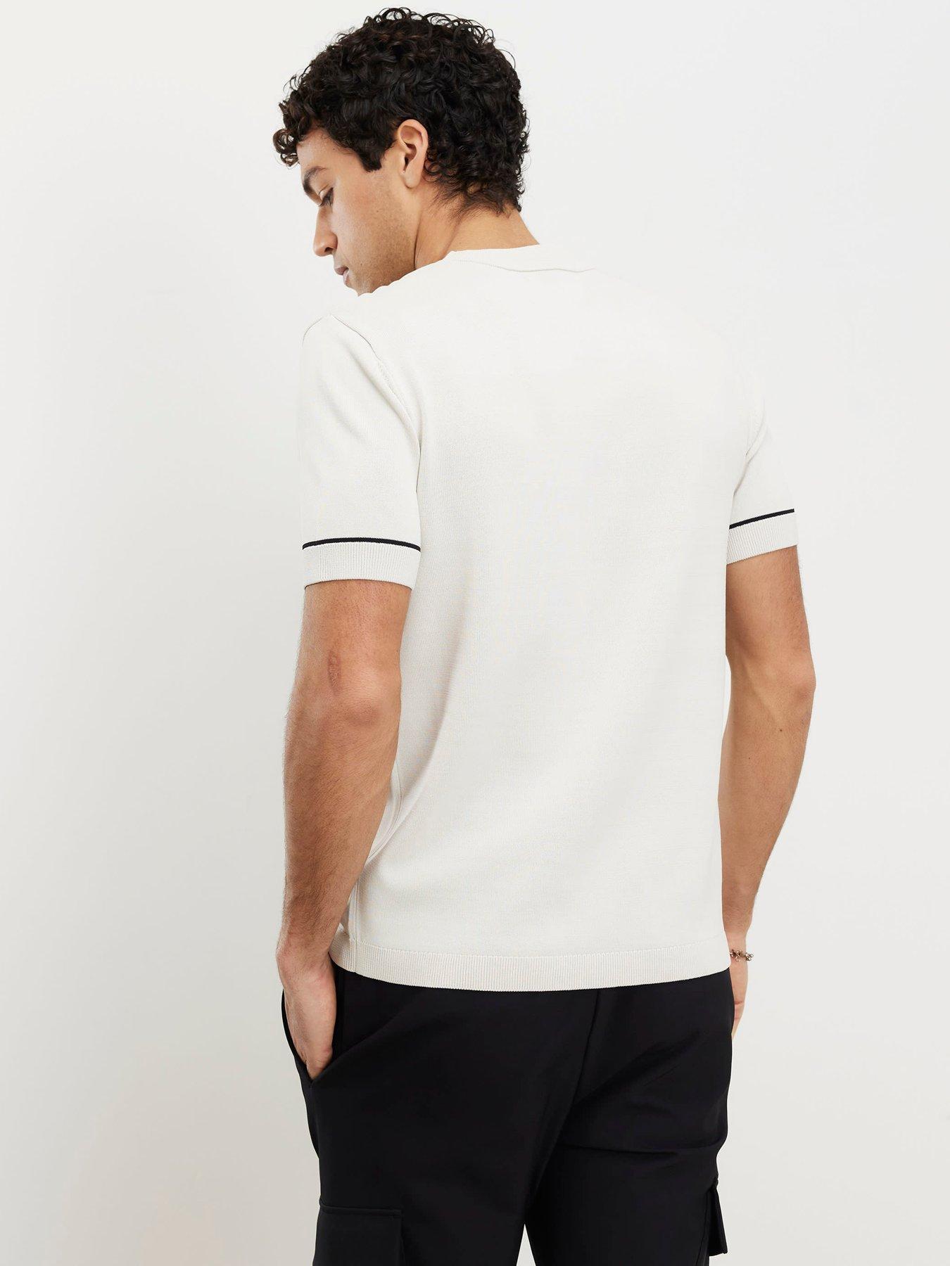 Image 2 of 6 of River Island Slim Chest Blocked Knitted T-Shirt - Off White