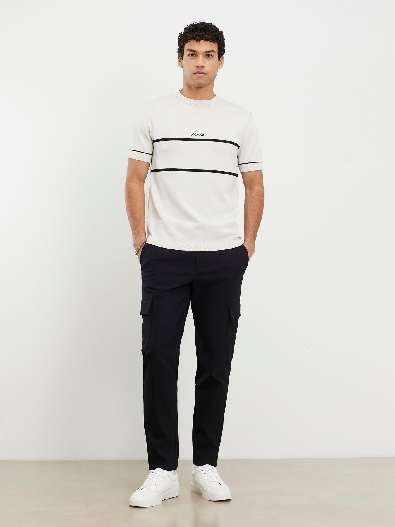 Image 3 of 6 of River Island Slim Chest Blocked Knitted T-Shirt - Off White