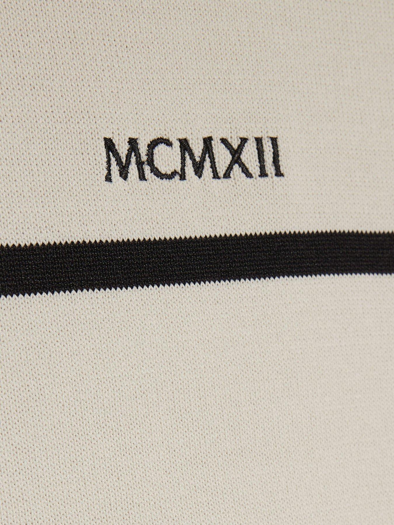 Image 6 of 6 of River Island Slim Chest Blocked Knitted T-Shirt - Off White