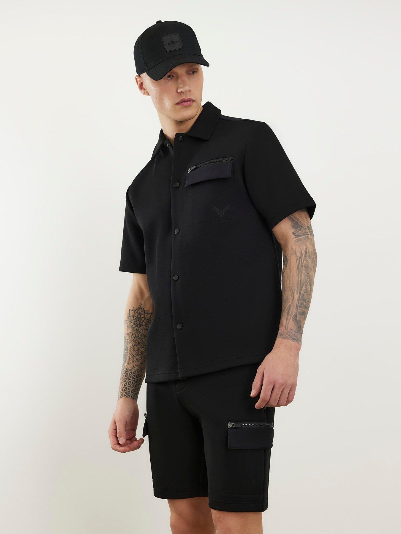 River Island Scuba Nylon Short Sleeve Shirt, Black, Size S, Men