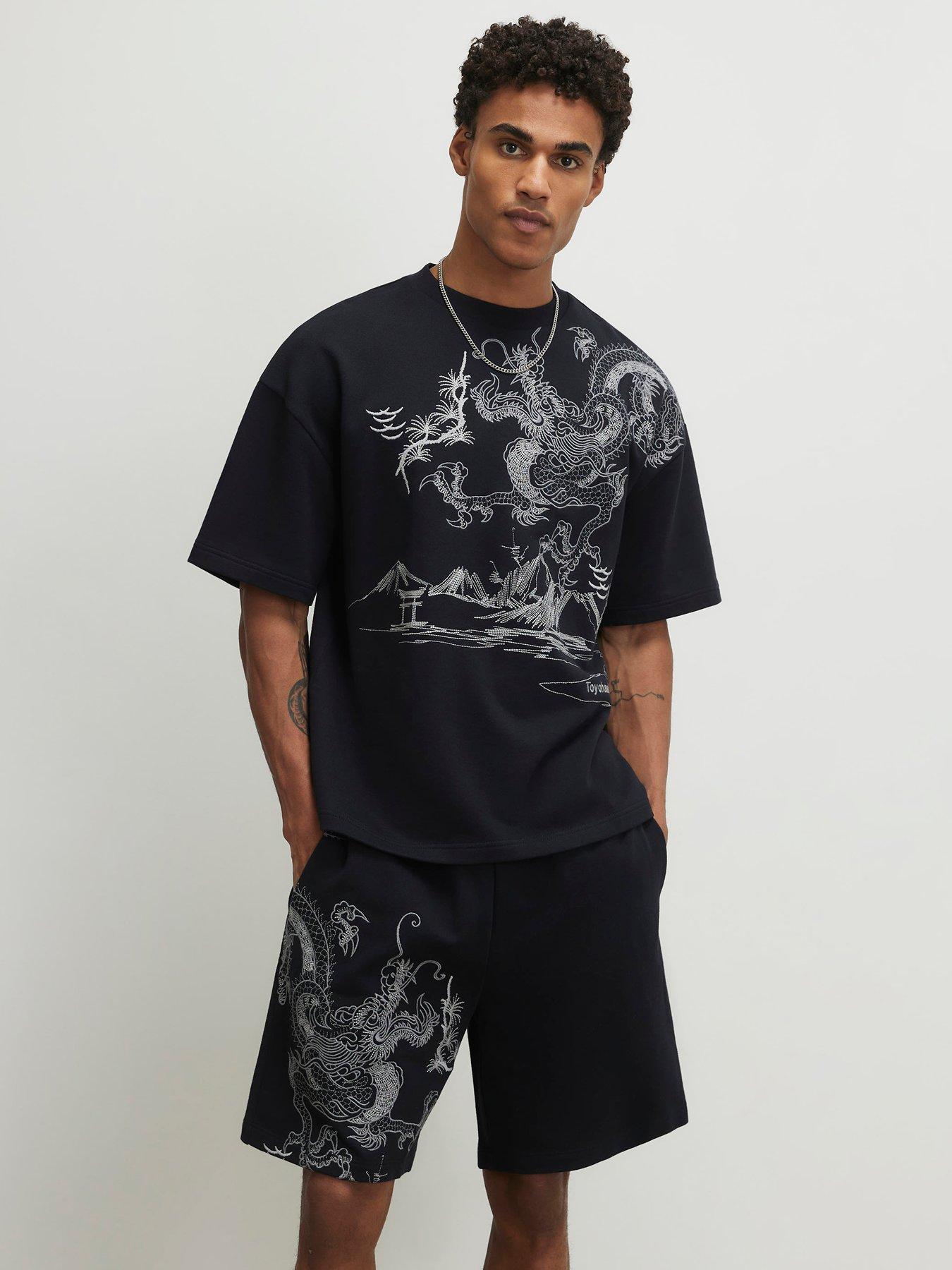 River Island Short Sleeve Tokyo Dragon T-Shirt - Black