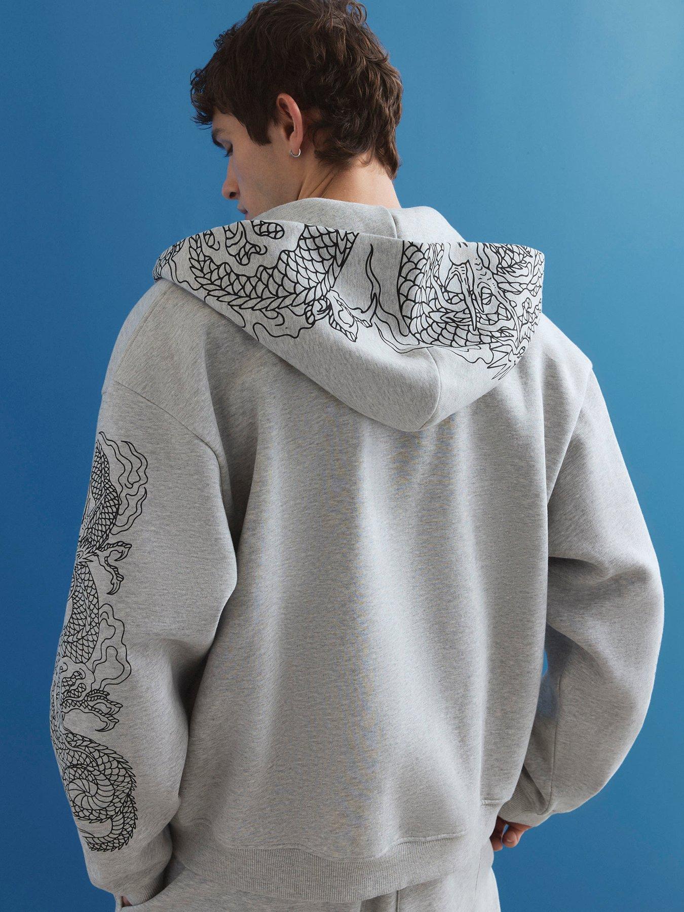 River Island Japanese Dragon Hoodie - Grey