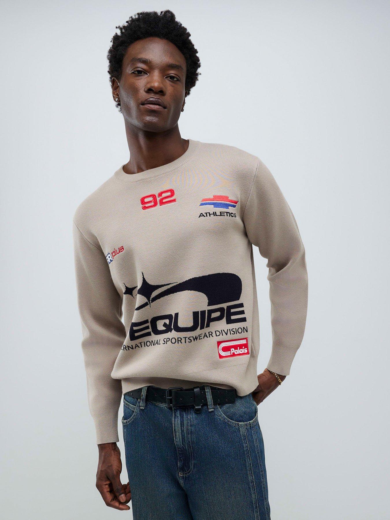 River Island: Long Sleeve Moto Sport Sweater - Grey