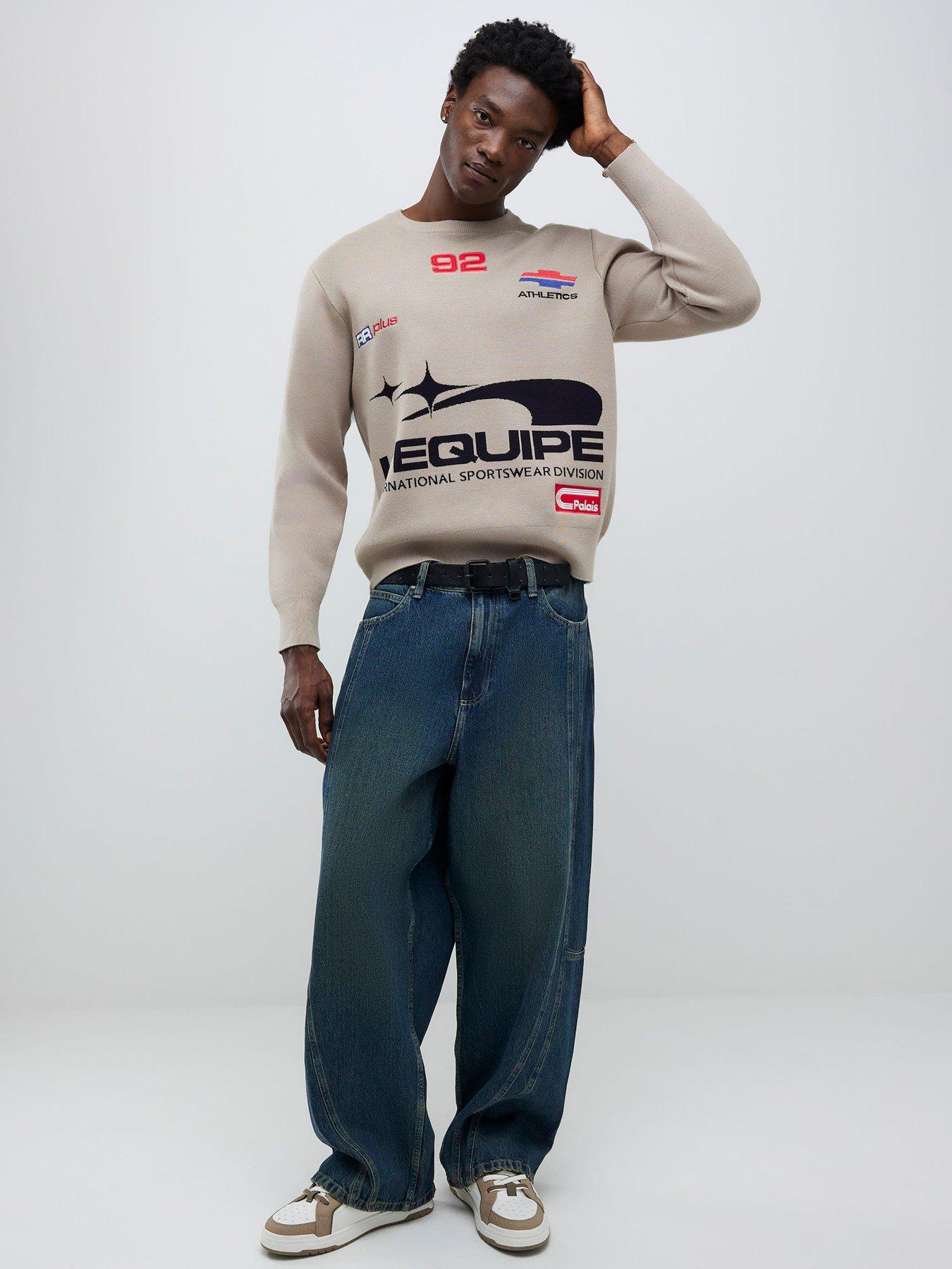 Image 3 of 4 of River Island Long Sleeve Moto Sport Sweater - Grey