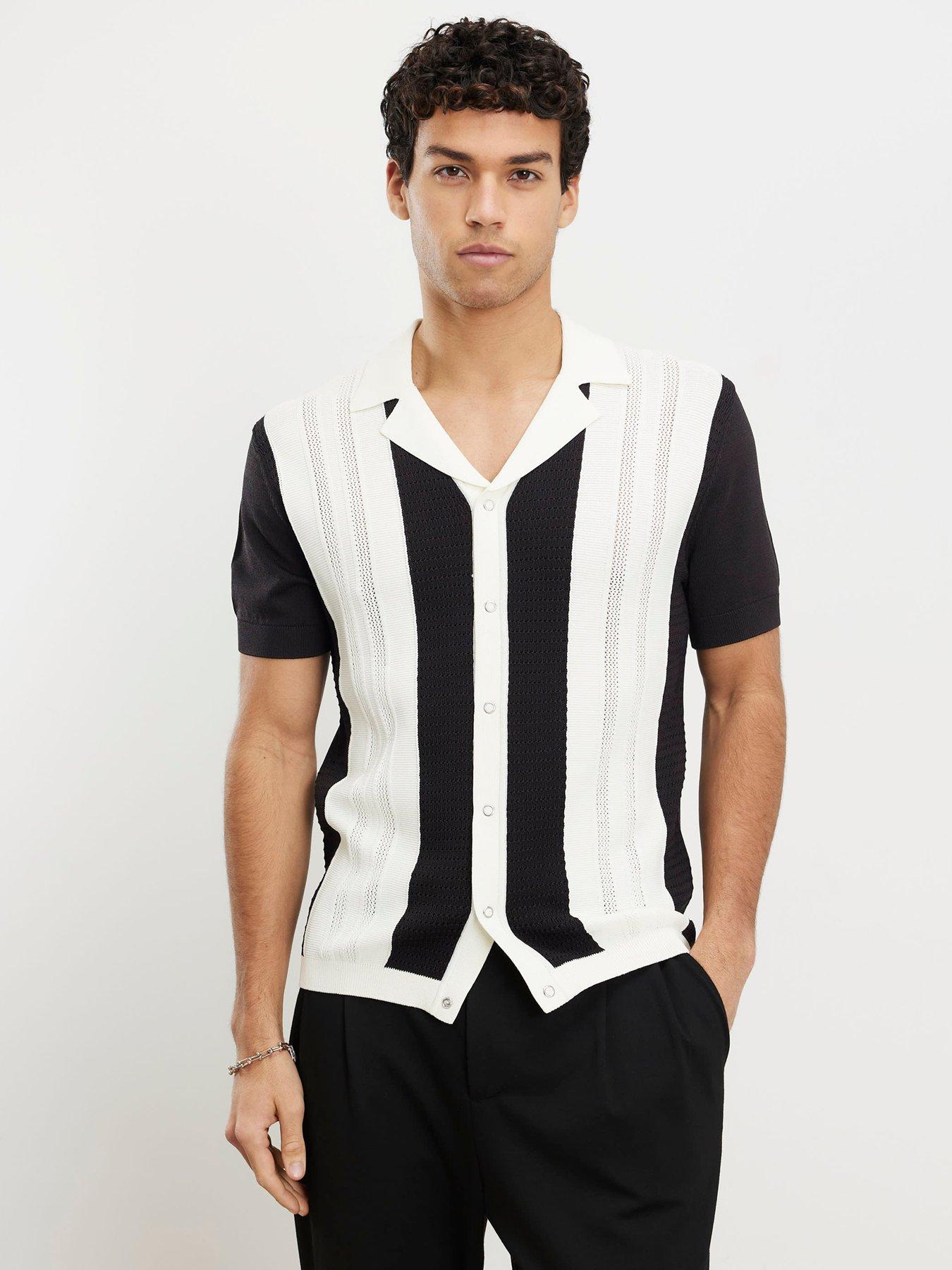 River Island Mono Blocked Short Sleeve Knitted Shirt - Black